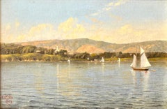 Oil Miniature Sailboat Landscape