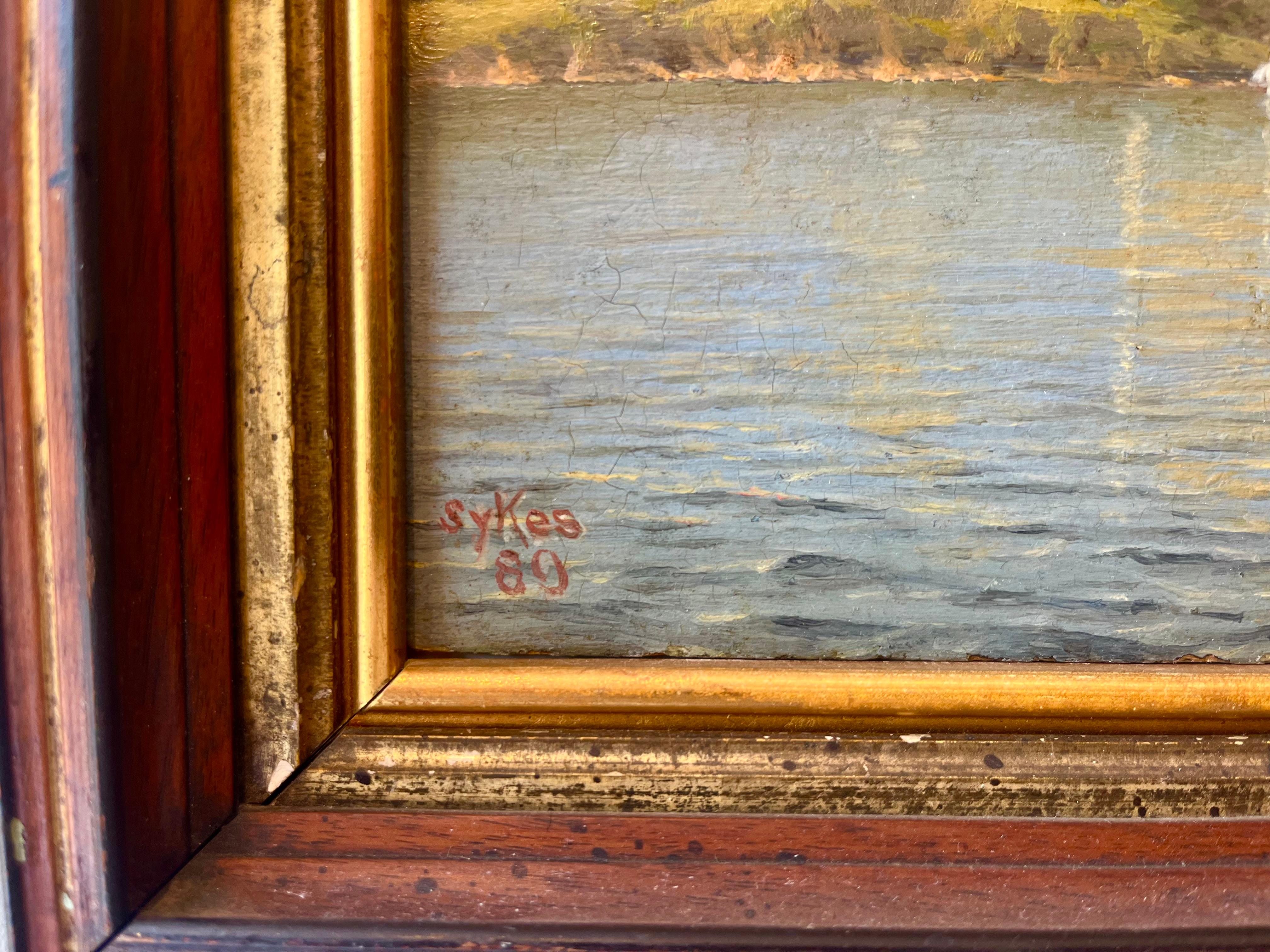 Paisaje en miniatura de velero al óleo - Painting Escuela del río Hudson de Frederick Sykes
