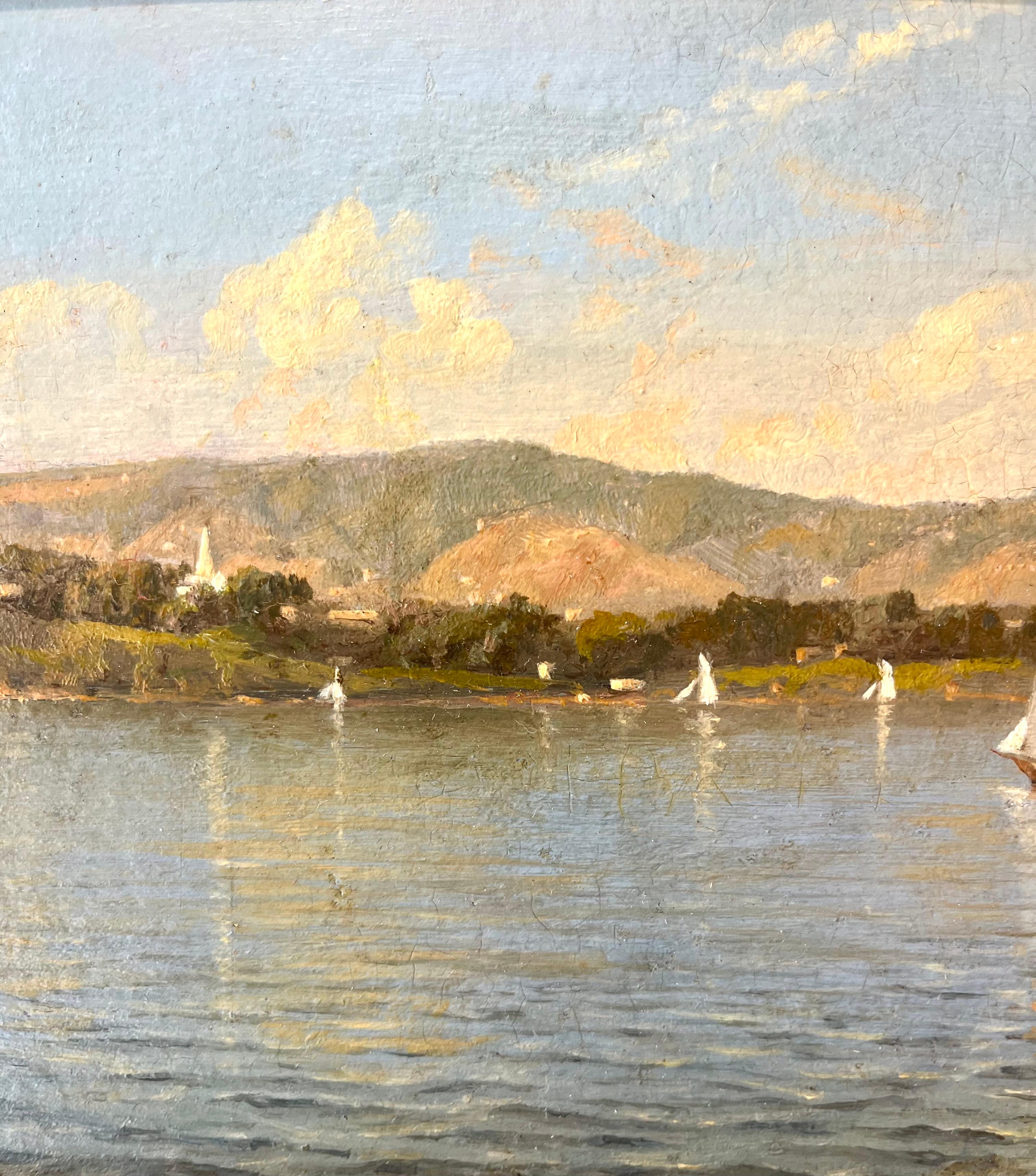 Frederick J. Sykes (1851-1905) fue un notable artista de la Escuela del Río Hudson, famoso por captar la serena belleza de los paisajes tranquilos. En su obra solían aparecer paisajes acuáticos de Nueva Inglaterra con barcos, lo que reflejaba su