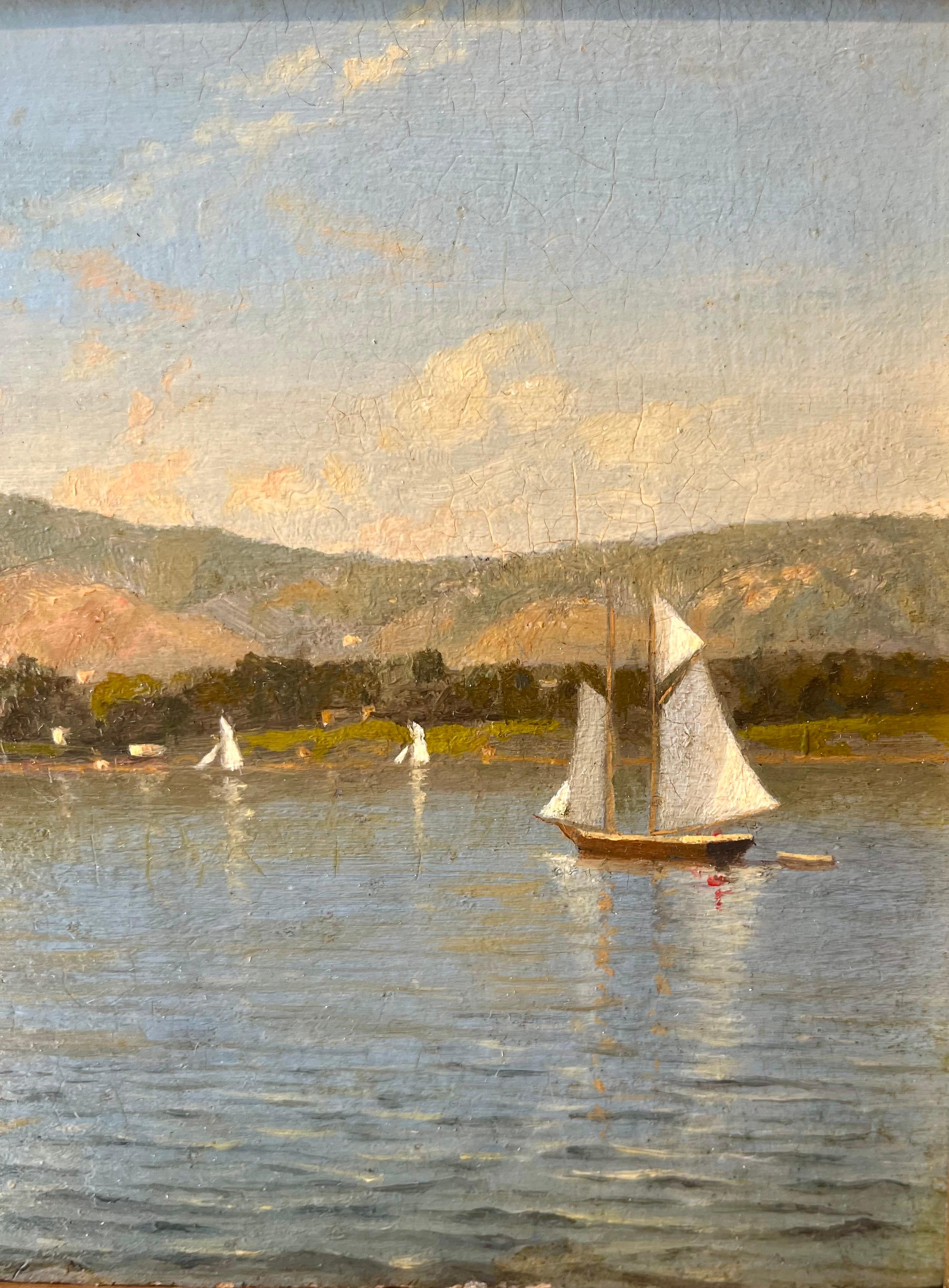 Paisaje en miniatura de velero al óleo en venta 1