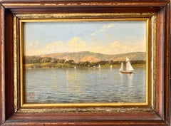 Antique Oil Miniature Sailboat Landscape