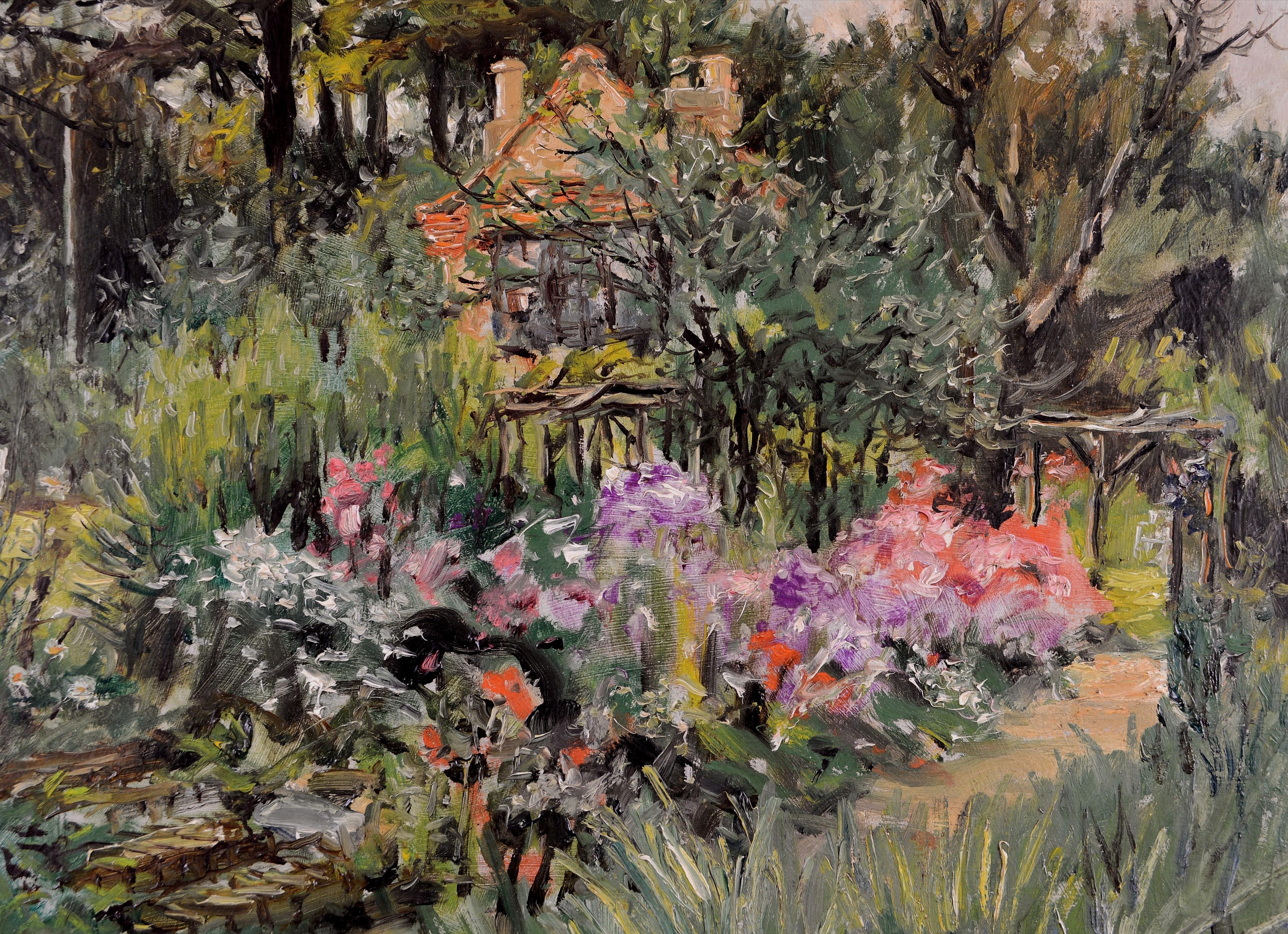 Ein wunderschönes signiertes und datiertes Ölgemälde auf Leinwand von Frederick Thomas Daws, das einen Garten im Sommer zeigt, aus dem August 1941. 

Ausgezeichnete Qualität und Zustand Arbeit von diesem beliebten englischen Künstler. Präsentiert in