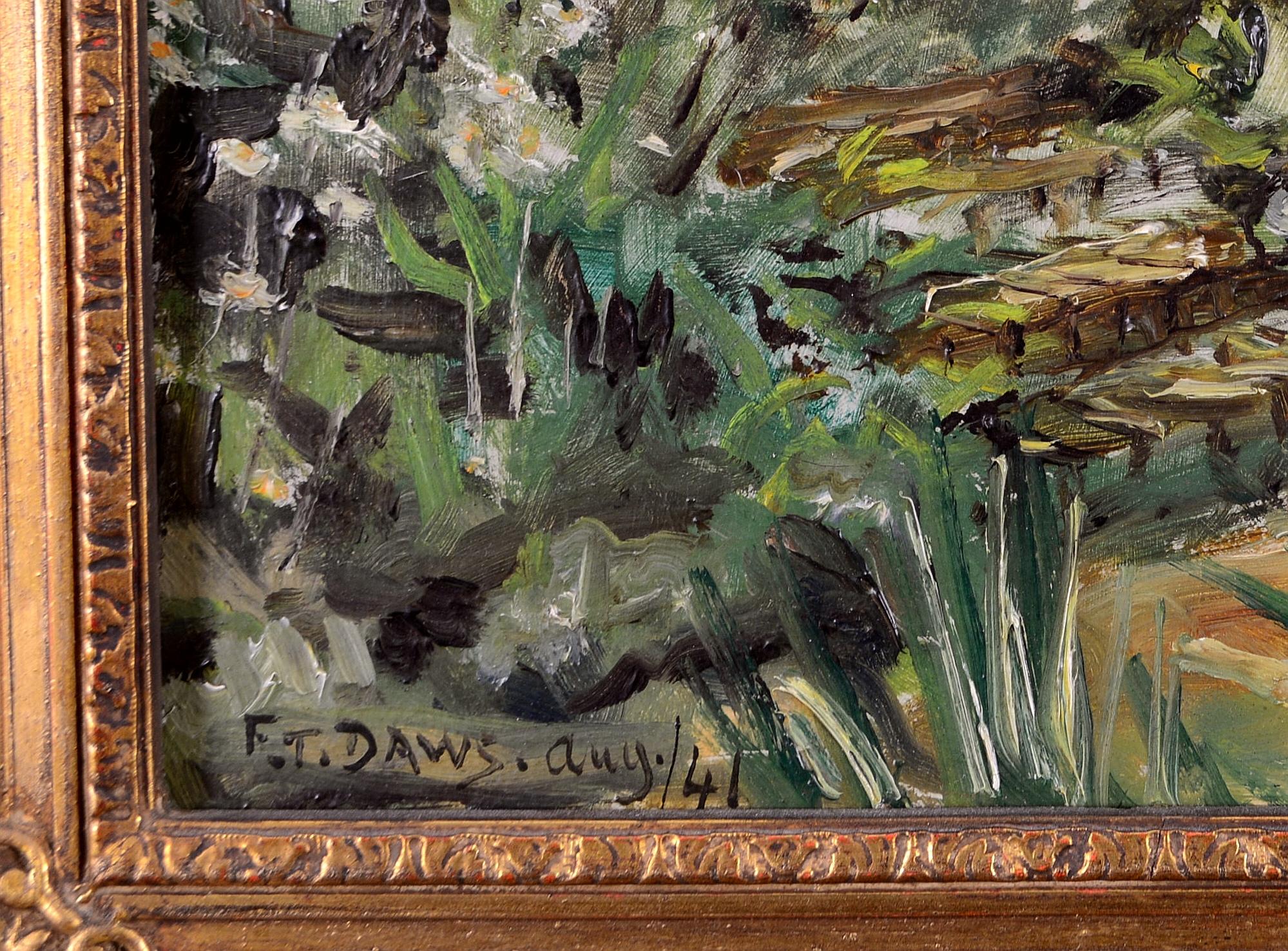 Sommergarten - Mid Century English Impressionist Blumen Landschaftsgemälde im Angebot 2