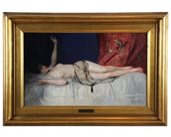Dipinto a olio americano su tela, un'odalisca sdraiata nuda di Frederick Vezin