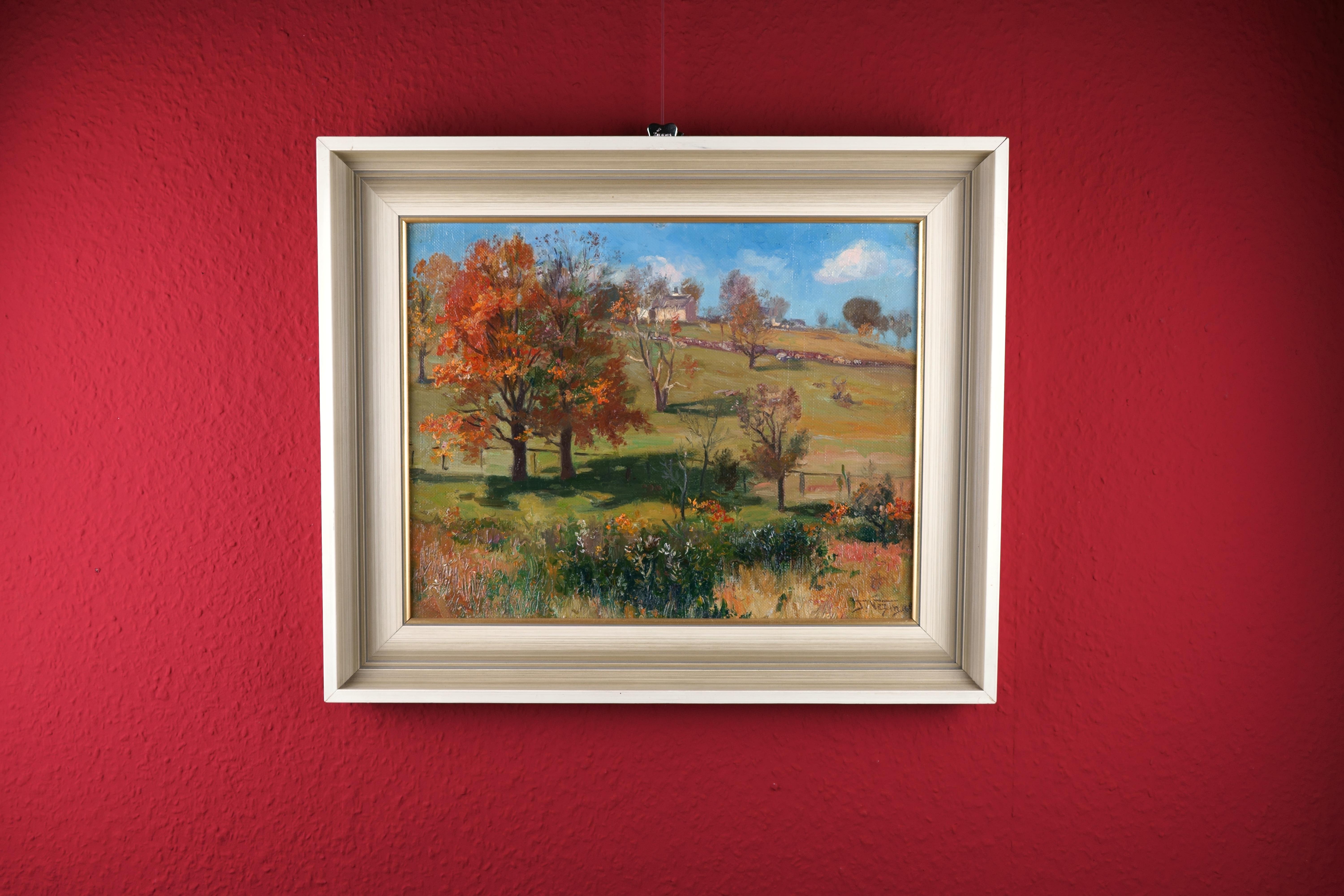 Paysage d'automne à la lumière du soleil - Été indien - - Marron Landscape Painting par Frederick Vezin