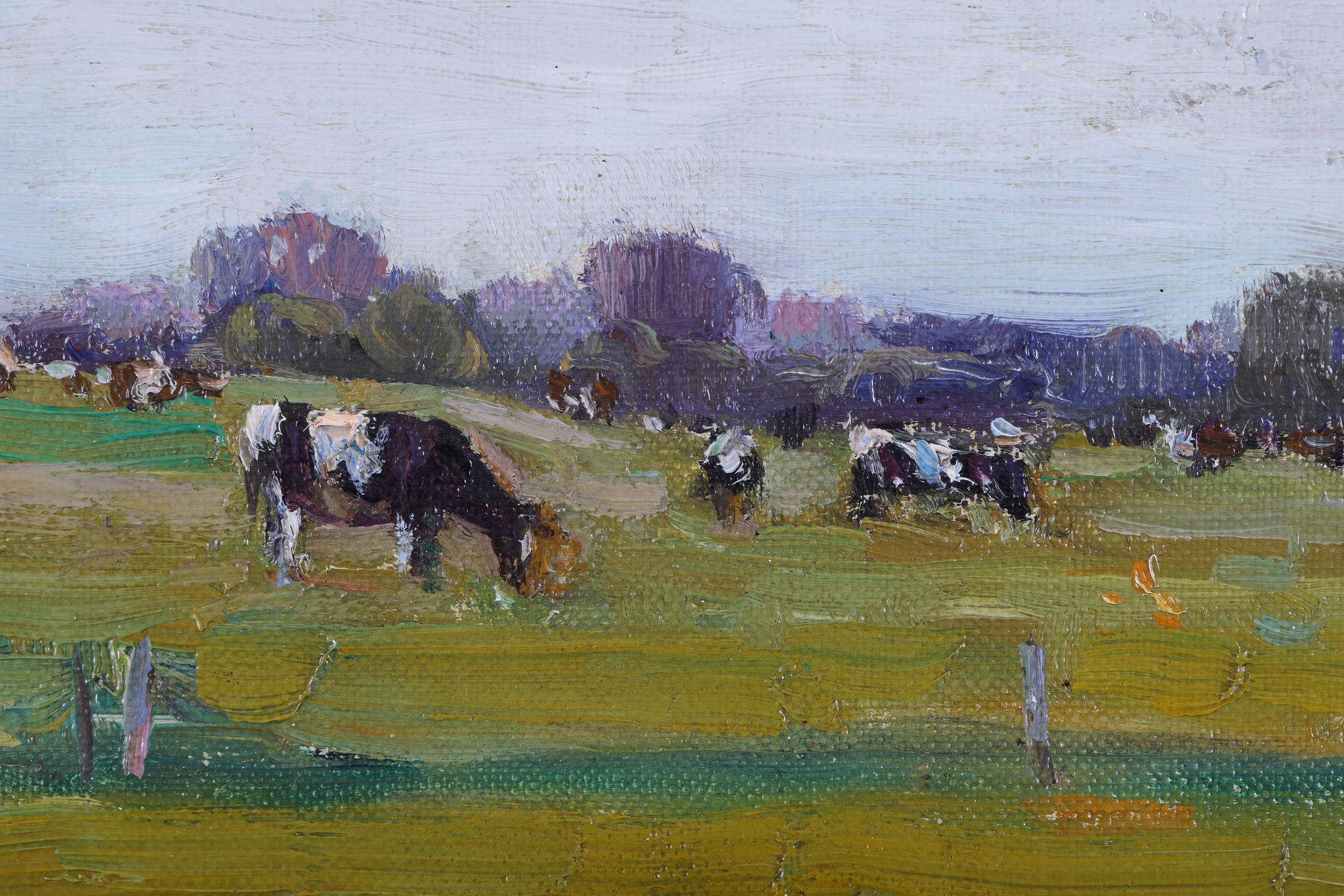 Cattle Grazing in a Landscape. Oil on Canvas For Sale 1
