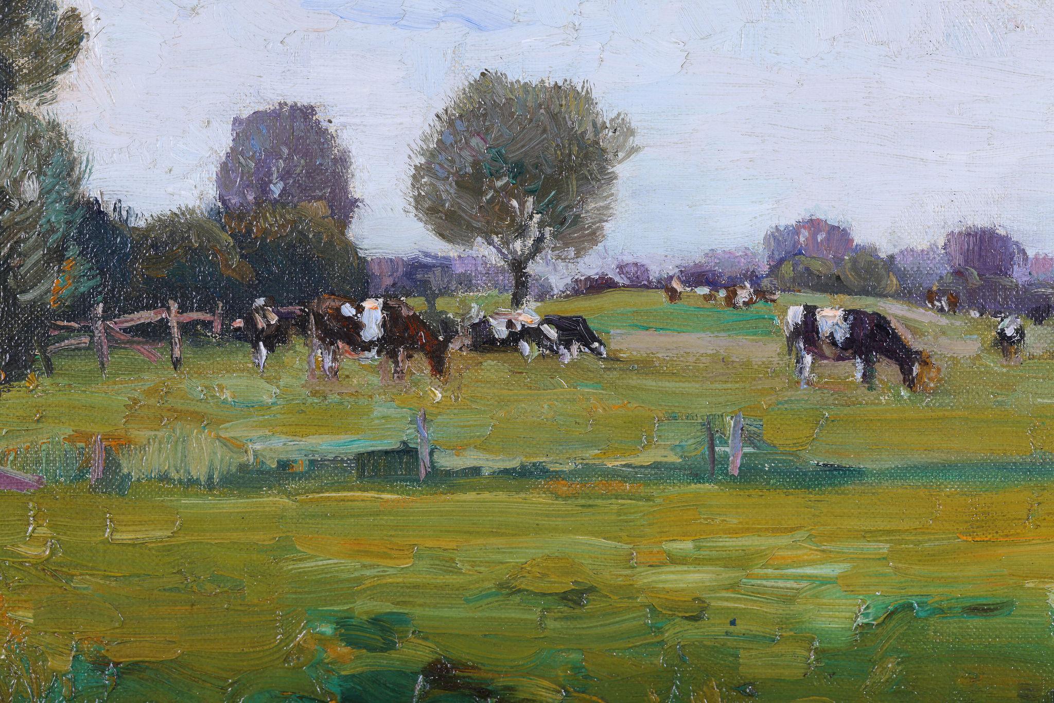 Cattle Grazing in a Landscape. Oil on Canvas For Sale 2