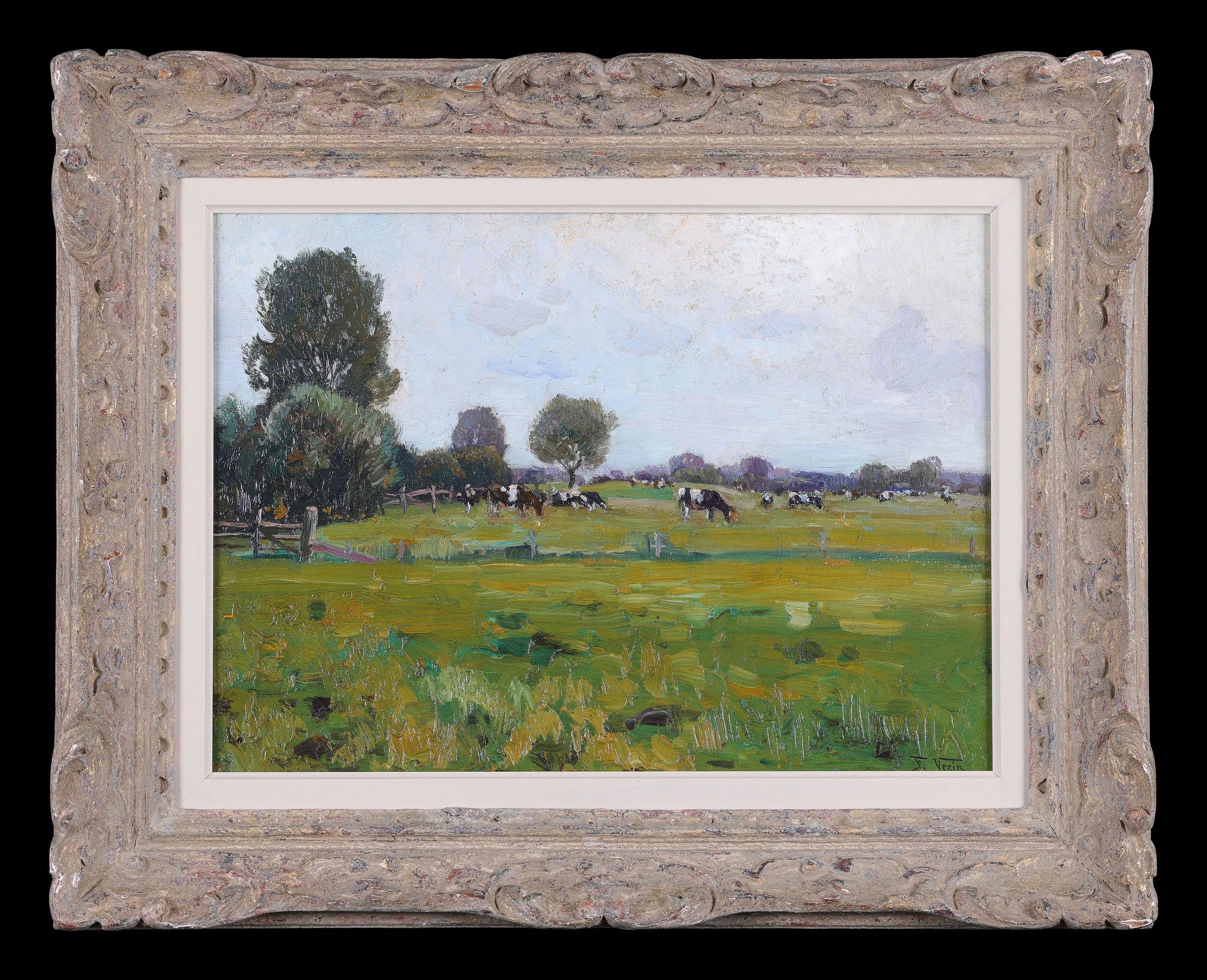 Frederick Vezin Landscape Painting – Das Rinder graßt in einer Landschaft. Öl auf Leinwand