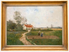 Frederick Vezin (1859-1942) - Óleo enmarcado, Trabajando la parcela de huerta