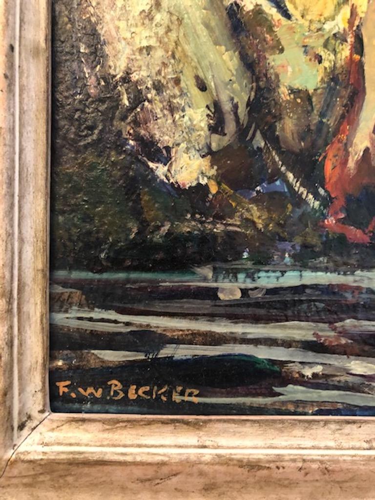 Frederick William Becker
                 (1888-1974)

 American Artist
Well represented and listed.

Oil on board, signed lower left
c. 1930s
8.5” x 11.5”, overall size is 13” x 16”

