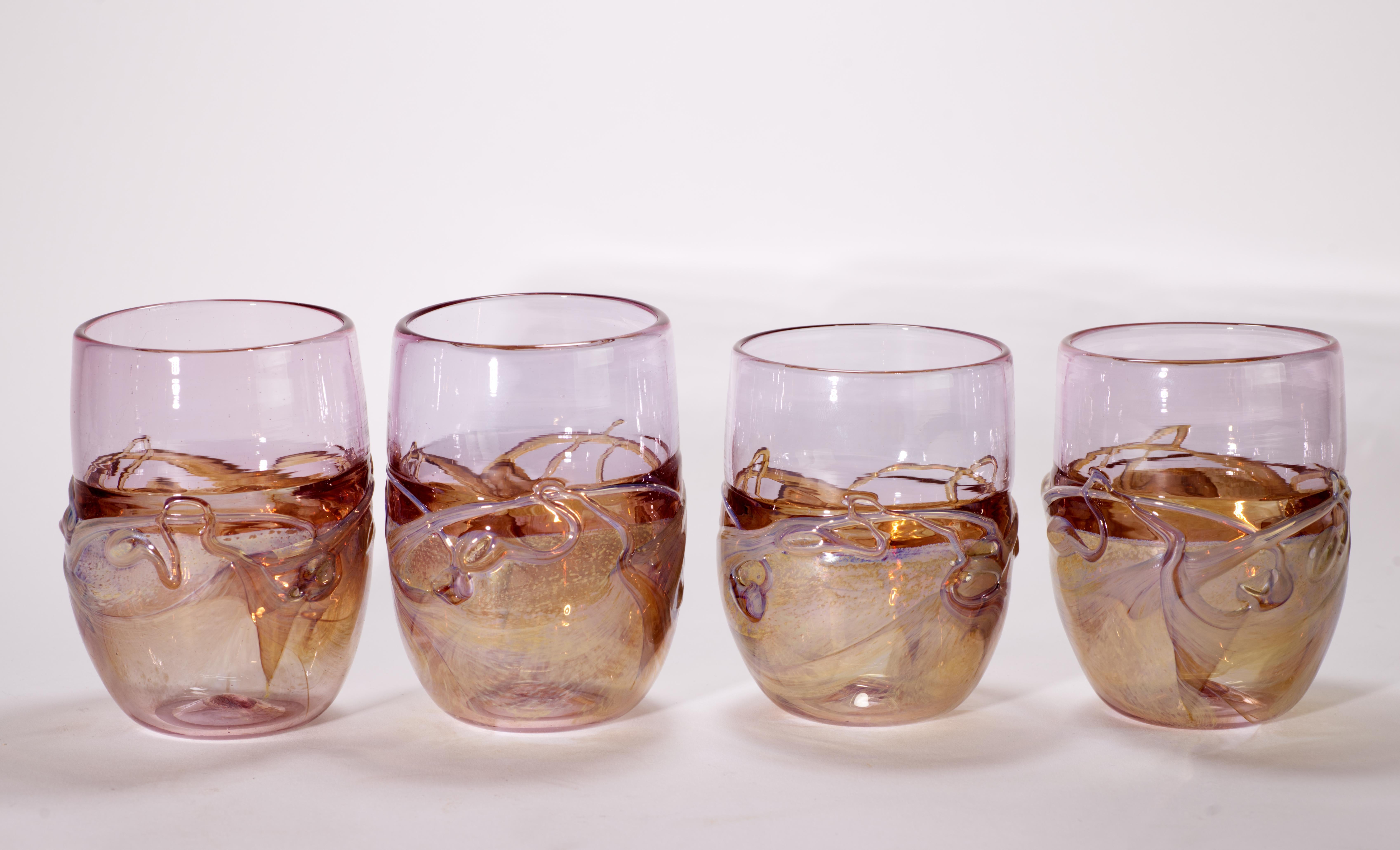 Frederick Warren Juego de 4 copas, vidrio artístico de estudio americano Moderno orgánico en venta
