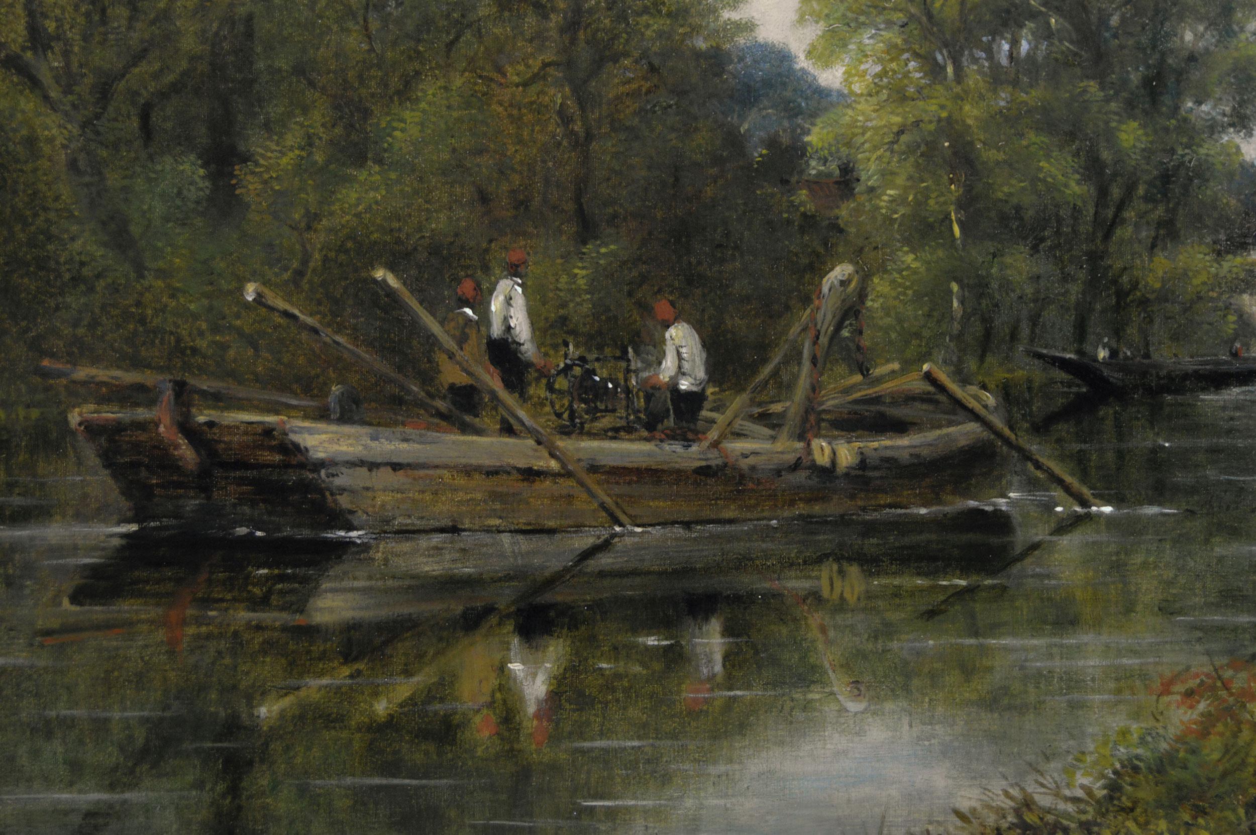 Frederick Waters Watts
Britannique, (1800-1870)
Aylesford Bridge, Kent
Huile sur toile, marque au pochoir sur le châssis
Taille de l'image : 19.5 pouces x 29.25 pouces 
Dimensions, y compris le cadre : 25,5 pouces x 35,25 pouces
Provenance :