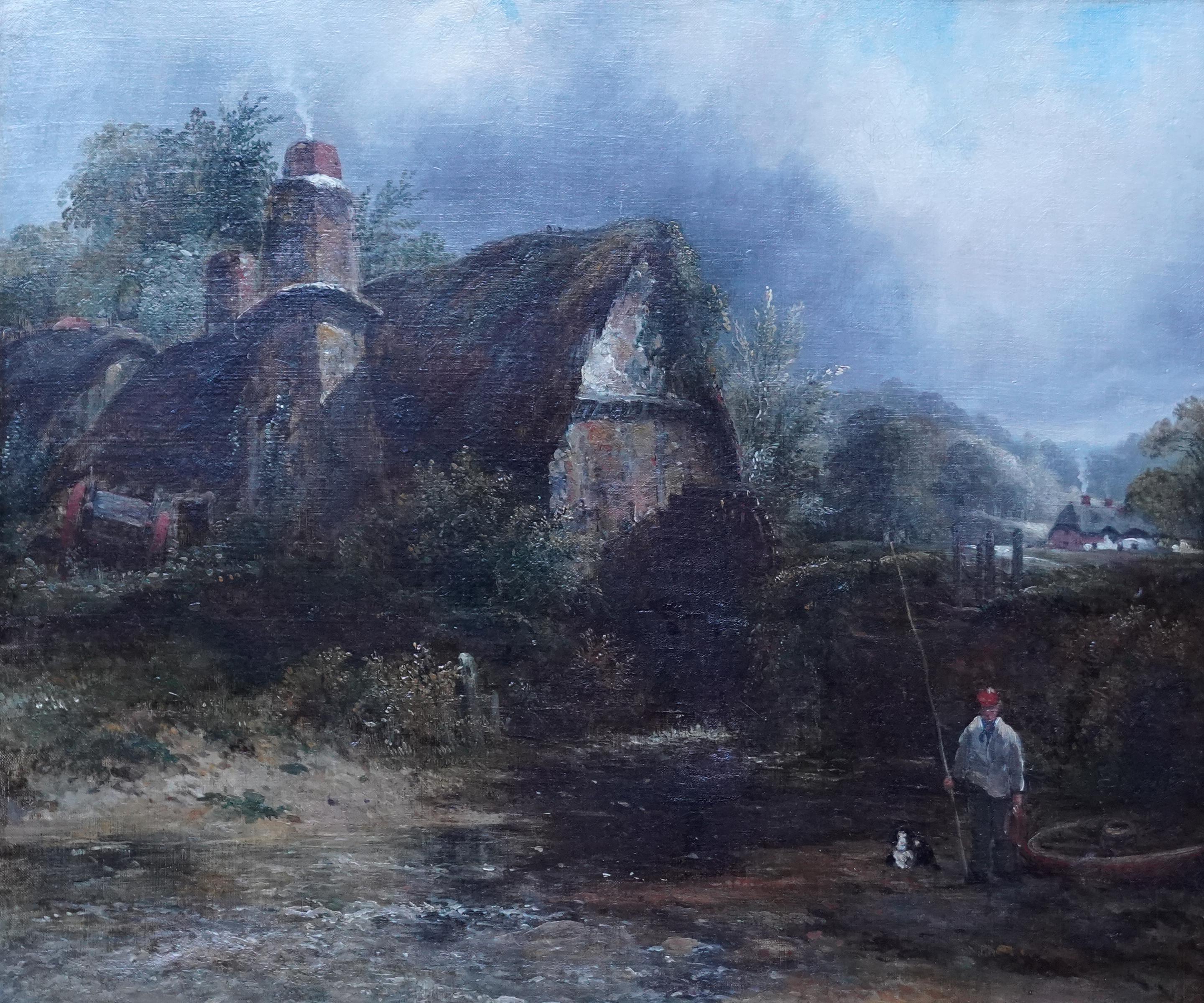 Moulin à eau de Dedham - Peinture à l'huile d'art britannique du 19e siècle - Paysage de Constable  - Painting de Frederick Waters Watts