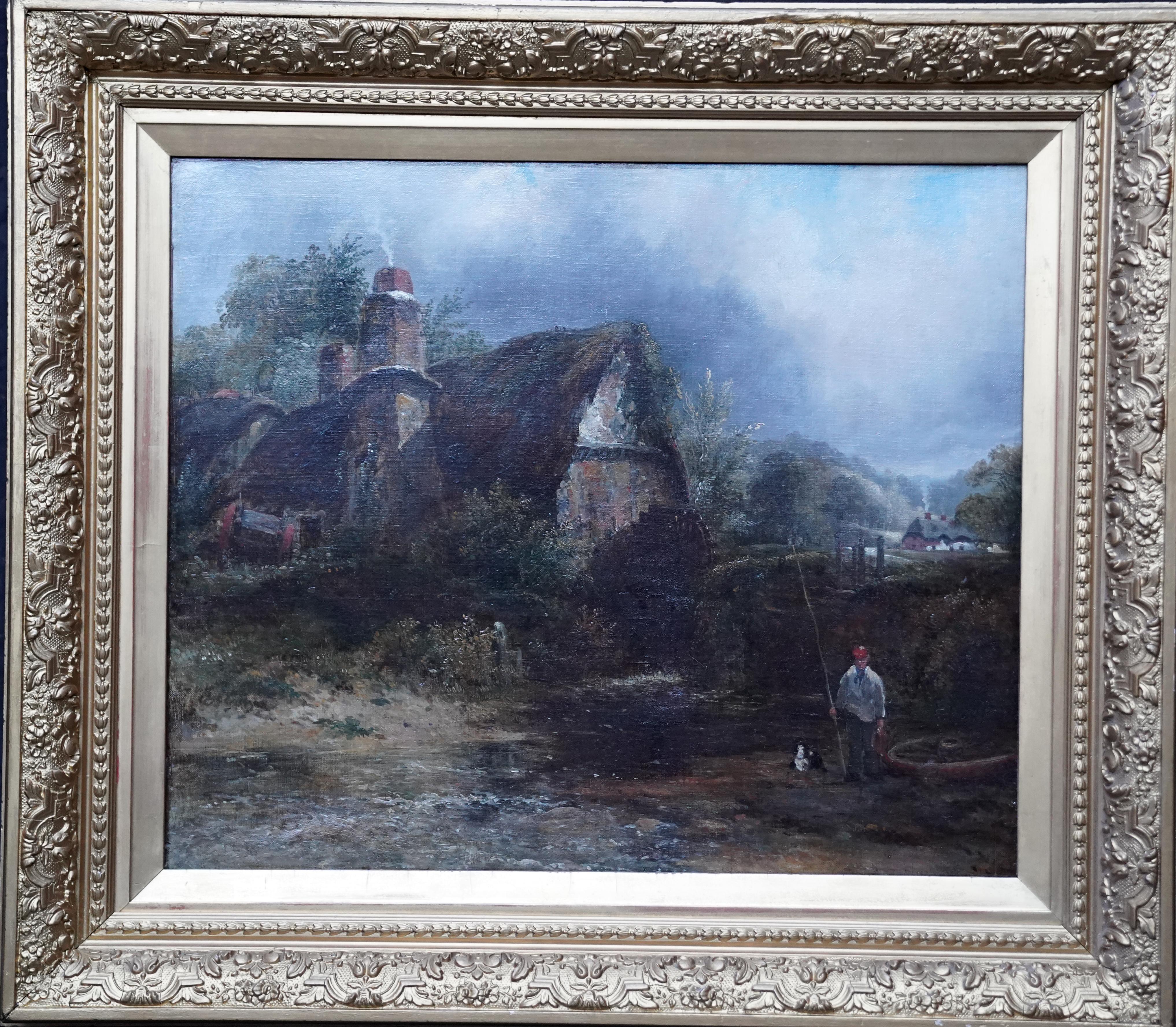 Landscape Painting Frederick Waters Watts - Moulin à eau de Dedham - Peinture à l'huile d'art britannique du 19e siècle - Paysage de Constable 
