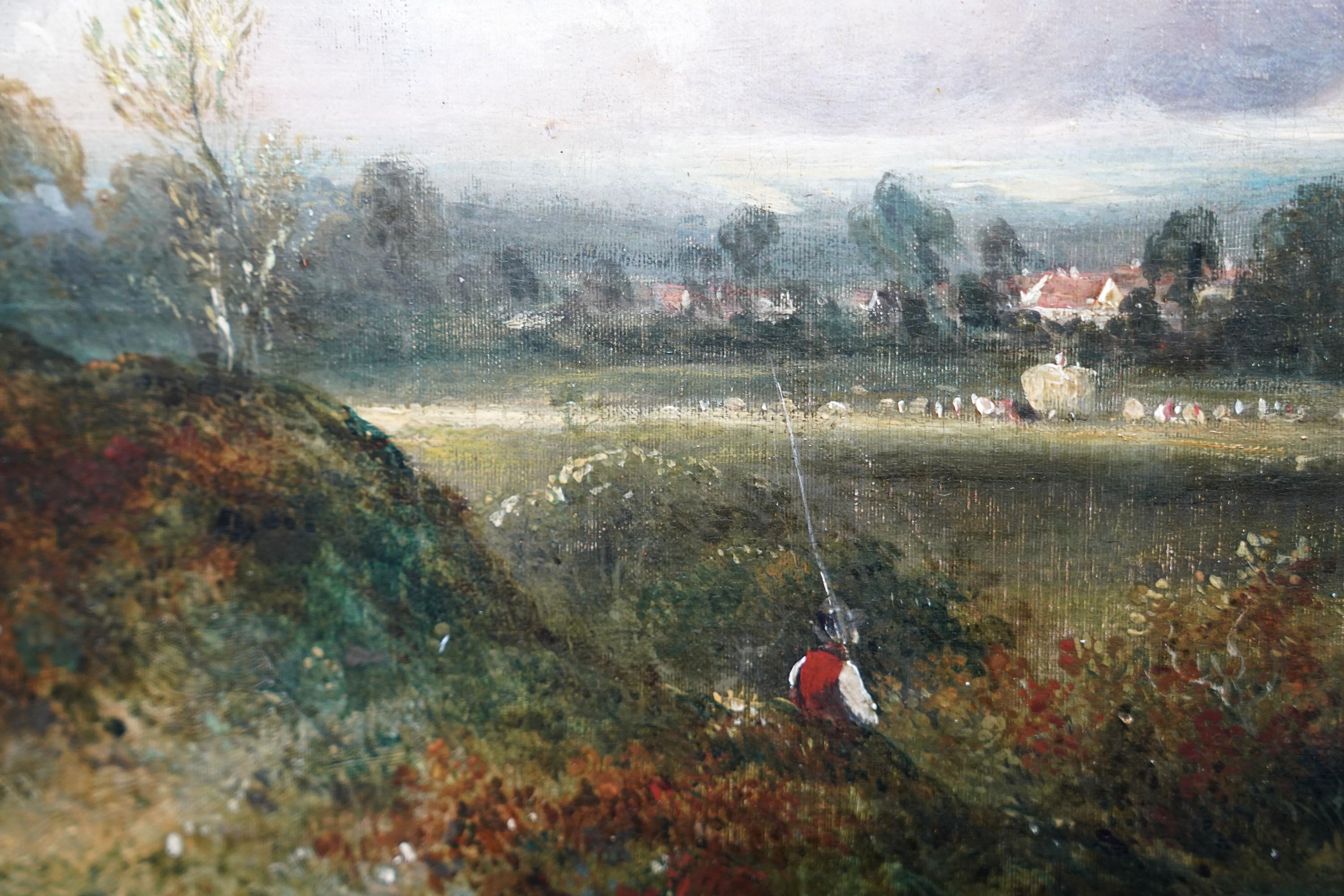 Mandriano con bestiame in un paesaggio - pittura ad olio britannica del XIX secolo di arte vittoriana in vendita 1