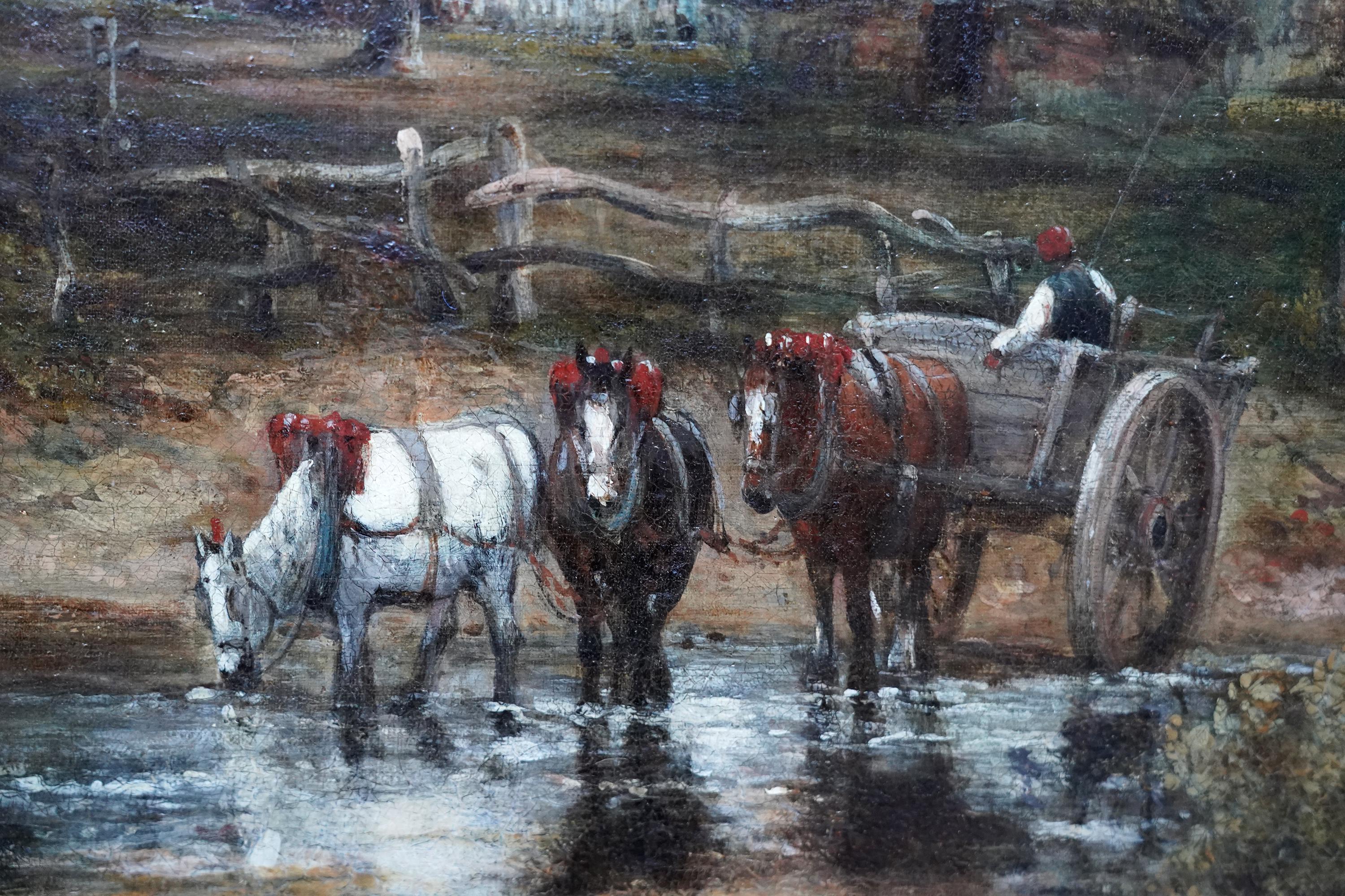 Landschaft mit tränkenden Pferden - Ölgemälde der britischen viktorianischen Kunst im Angebot 5