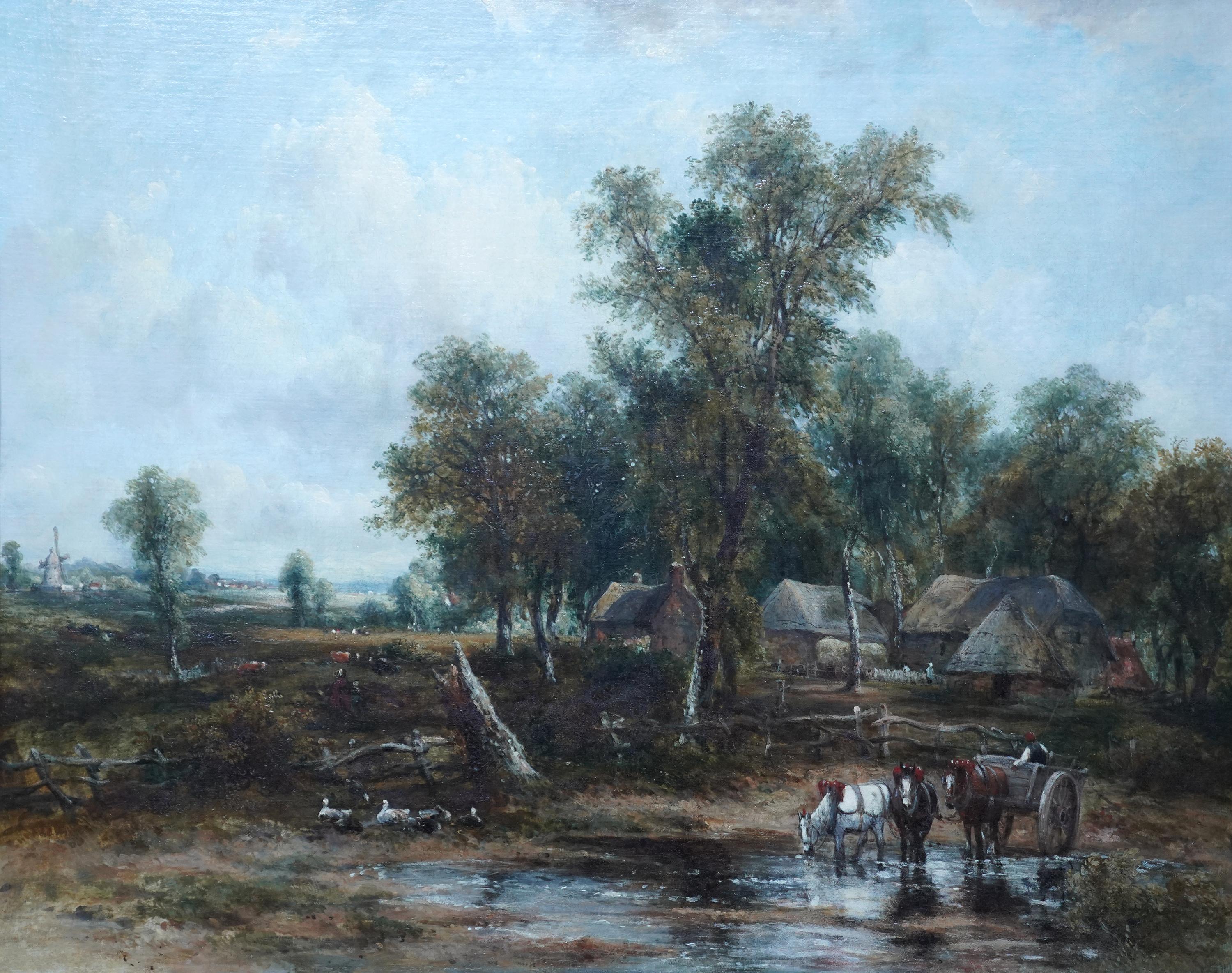 Landschaft mit tränkenden Pferden - Ölgemälde der britischen viktorianischen Kunst im Angebot 8