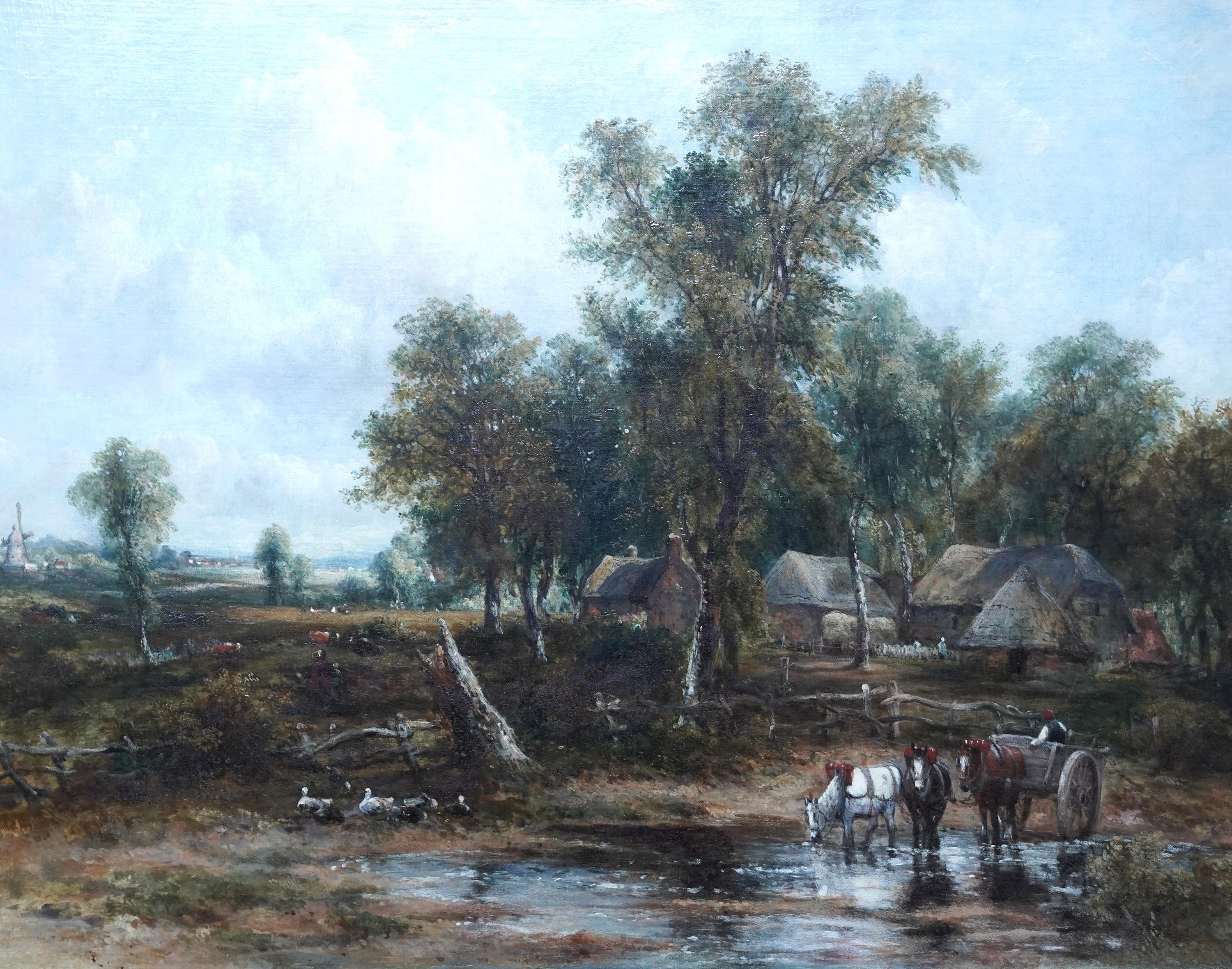 Landschaft mit tränkenden Pferden - Ölgemälde der britischen viktorianischen Kunst (Viktorianisch), Painting, von Frederick Waters Watts