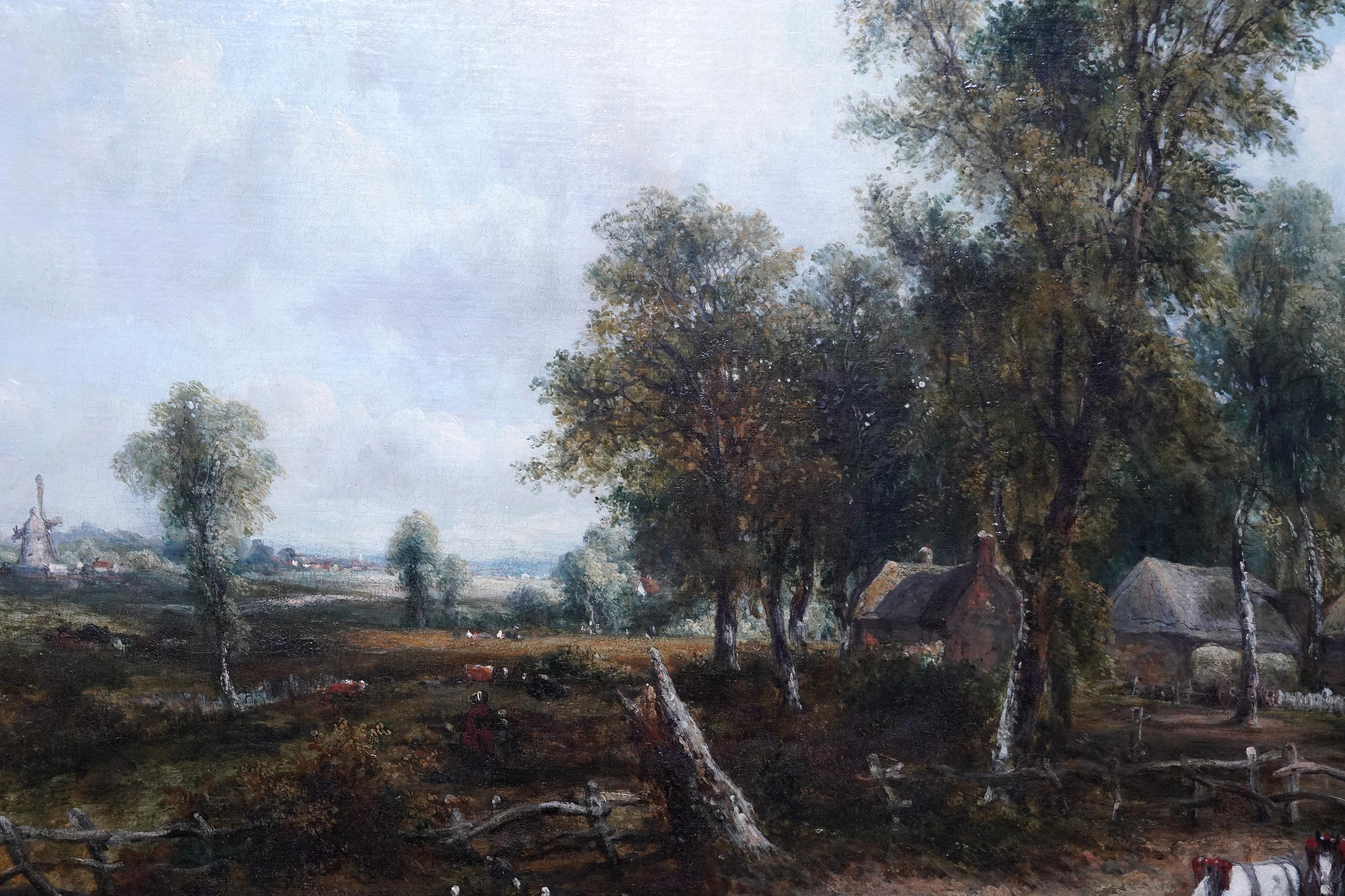 Landschaft mit tränkenden Pferden - Ölgemälde der britischen viktorianischen Kunst (Grau), Animal Painting, von Frederick Waters Watts