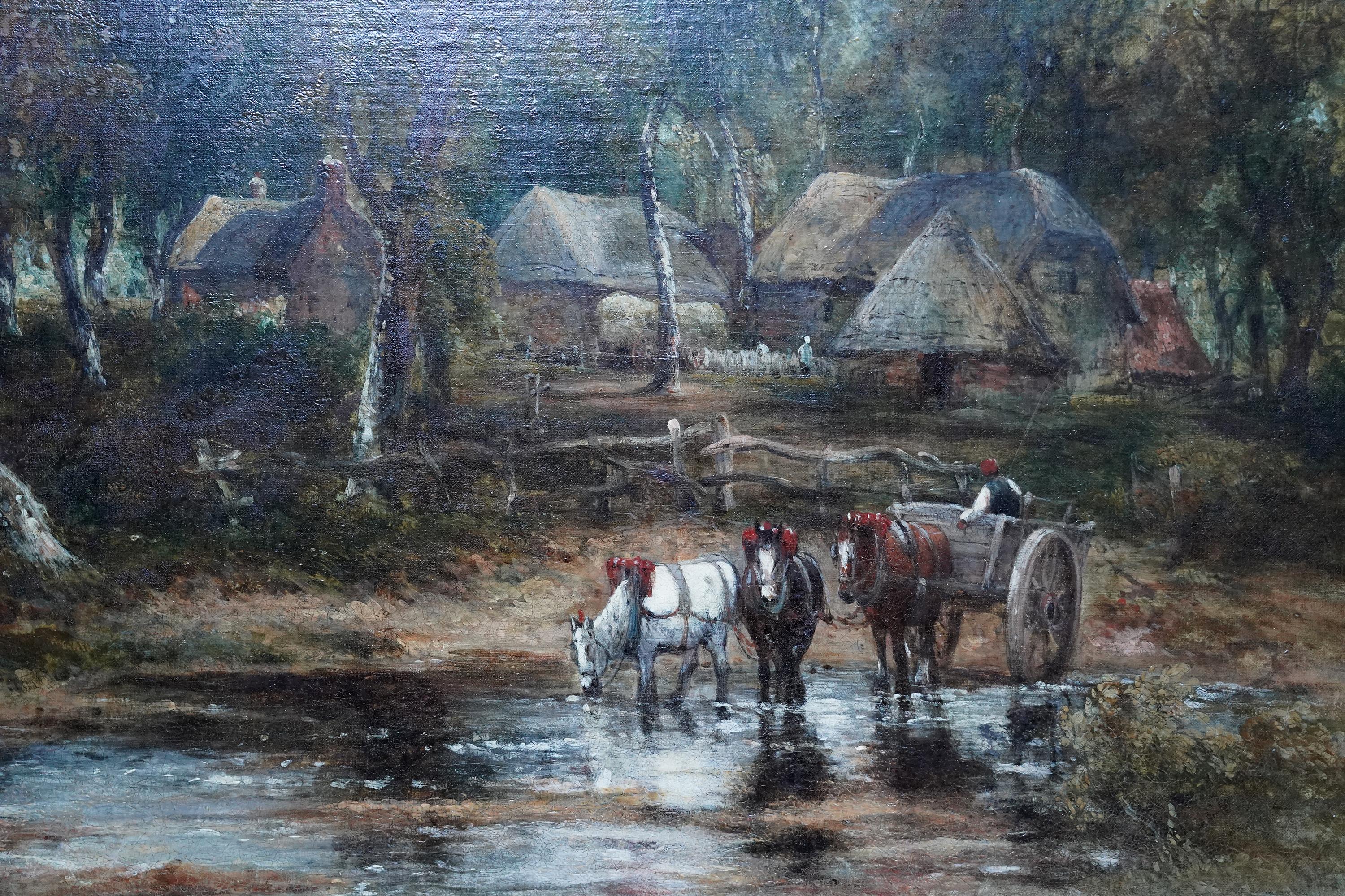 Landschaft mit tränkenden Pferden - Ölgemälde der britischen viktorianischen Kunst im Angebot 1