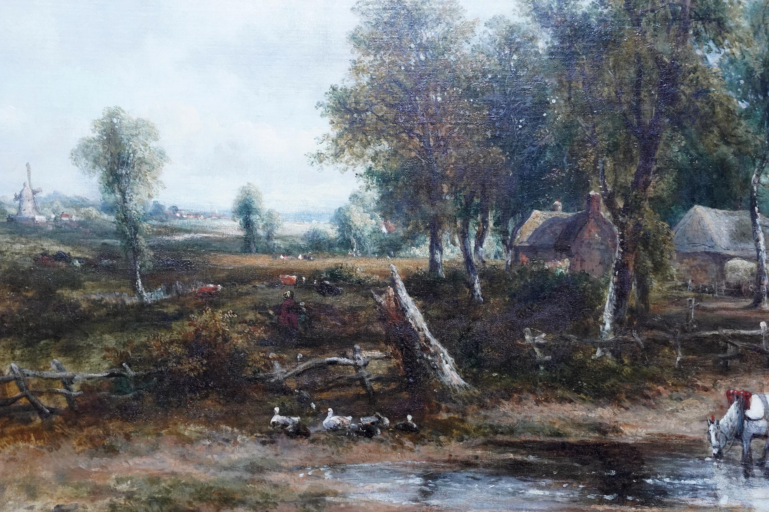 Landschaft mit tränkenden Pferden - Ölgemälde der britischen viktorianischen Kunst im Angebot 2