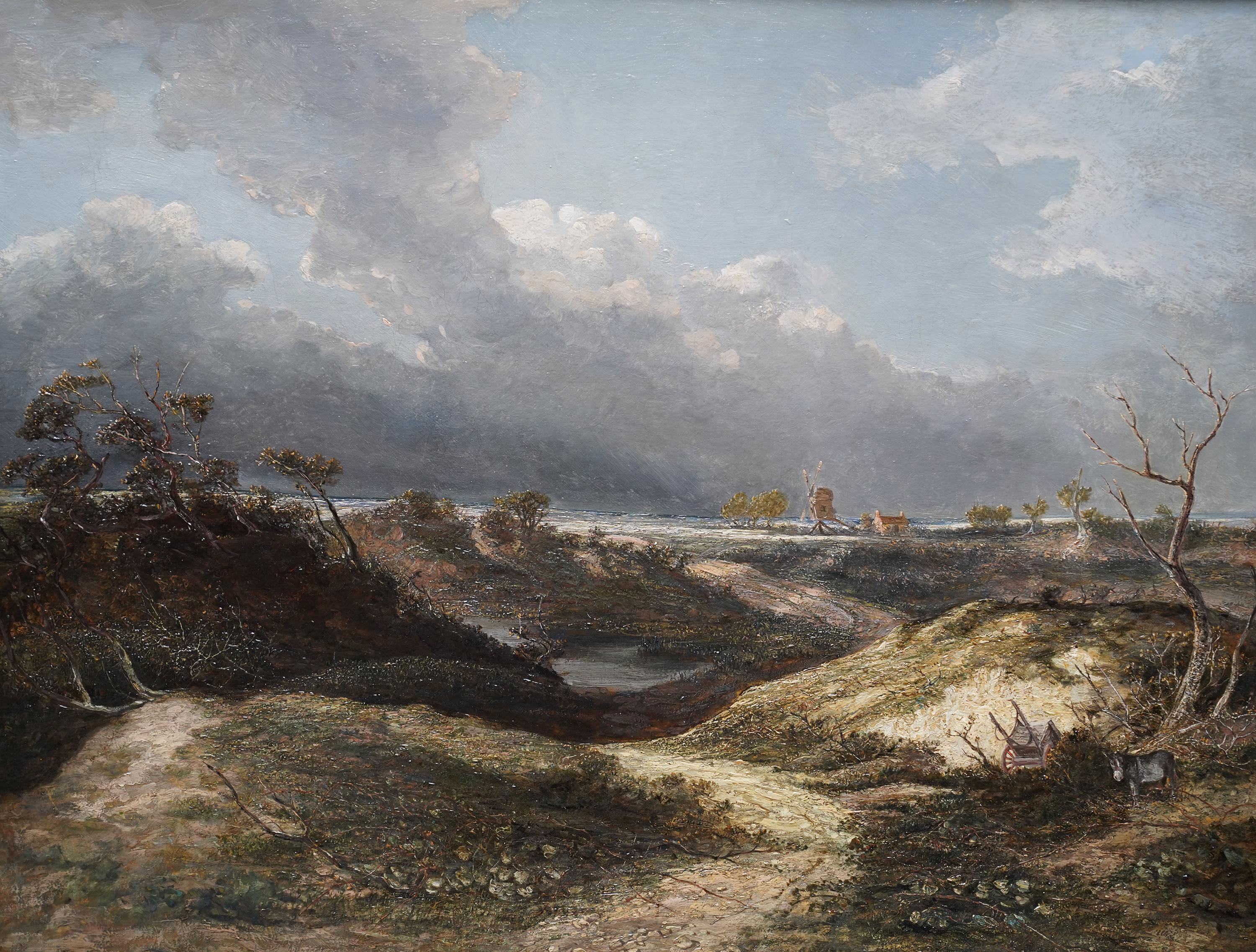 Landschaft mit Windmühle – britisches Counstablesque-Ölgemälde des 19. Jahrhunderts – Painting von Frederick Waters Watts