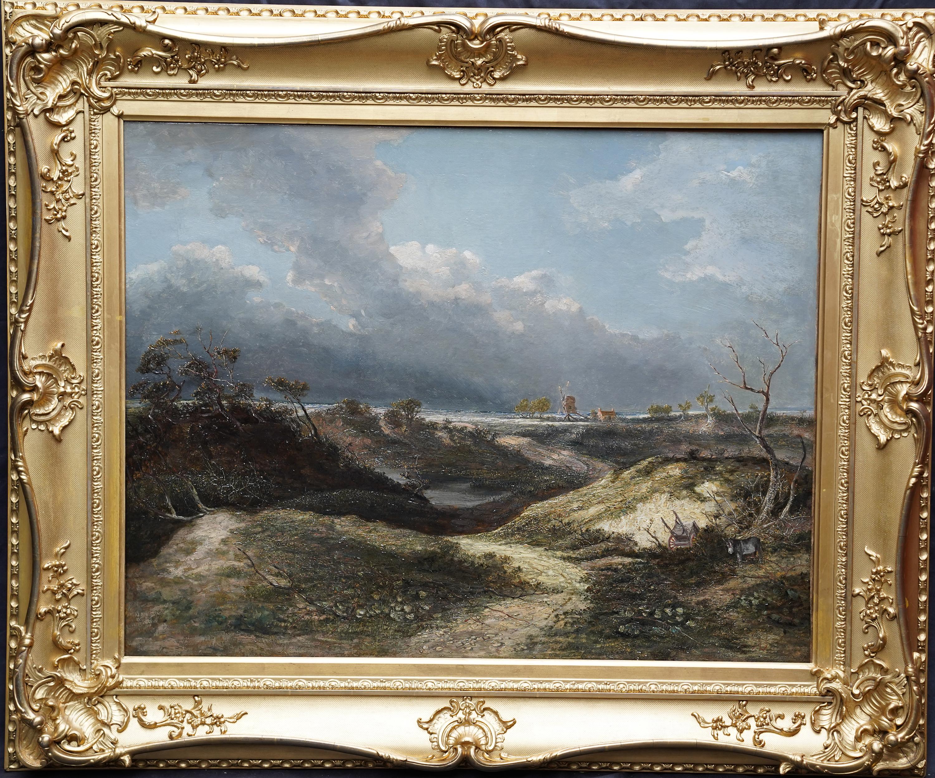 Landscape Painting Frederick Waters Watts - Paysage avec moulin à vent - peinture à l'huile britannique du 19e siècle, art Counstablesque