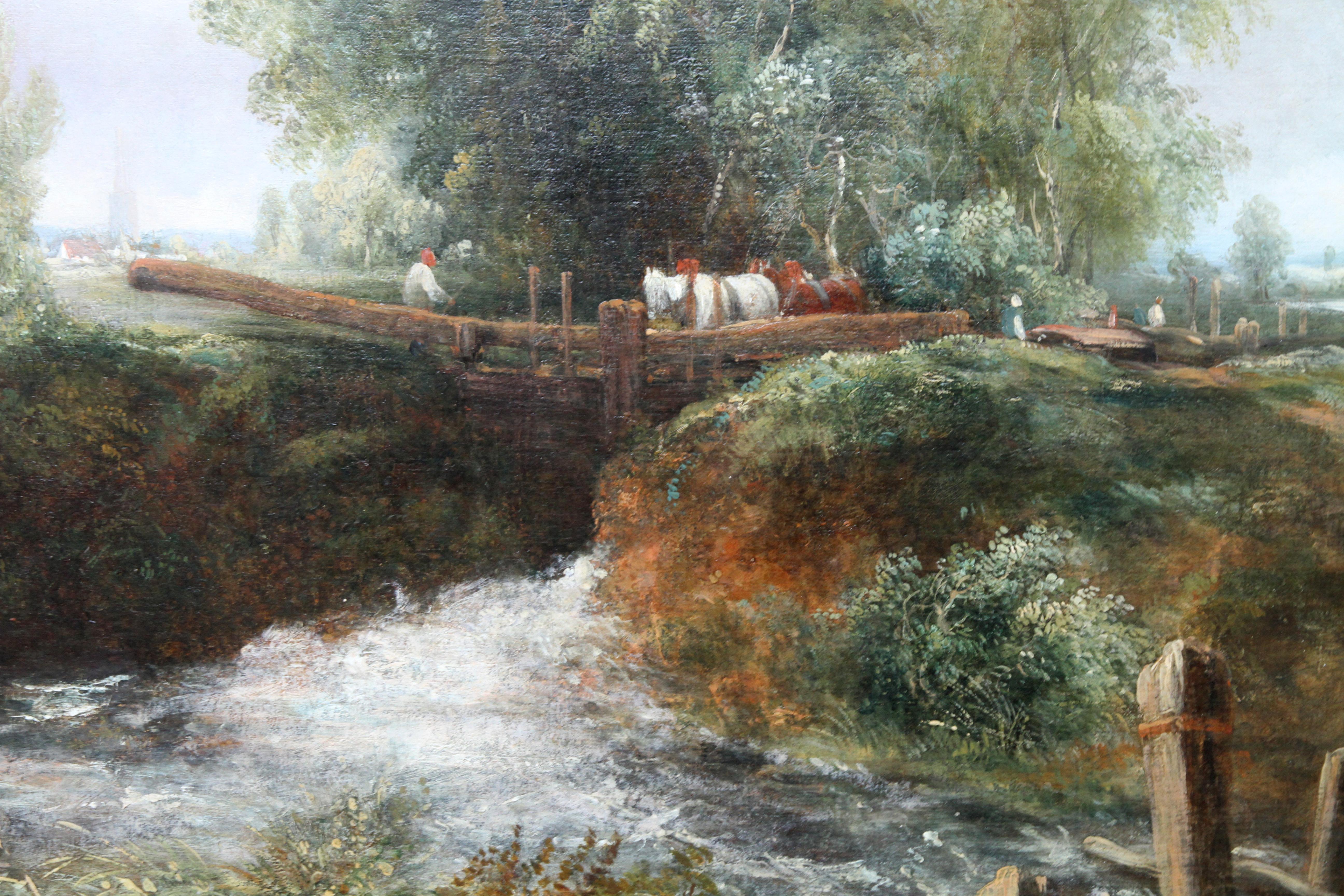 Lock on the Stour - British 19th century art river landscape oil painting For Sale 3