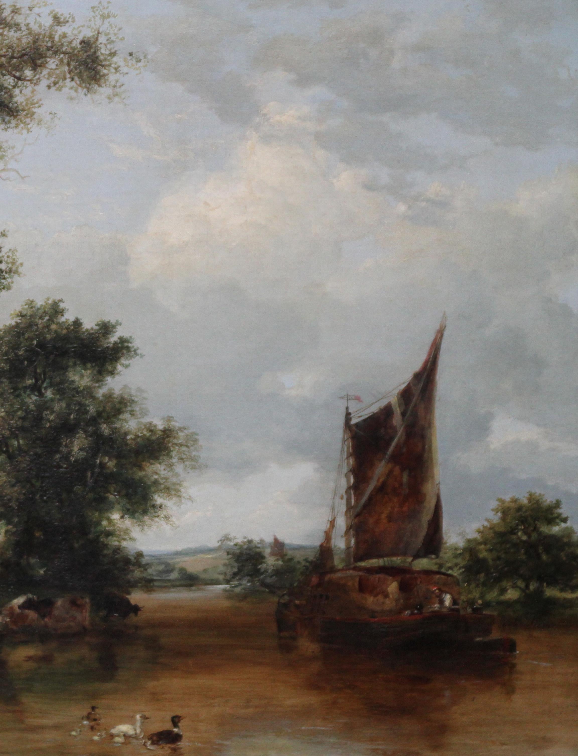 The Pulling in the Creel Nets - Art victorien britannique paysage fluvial peinture à l'huile en vente 7