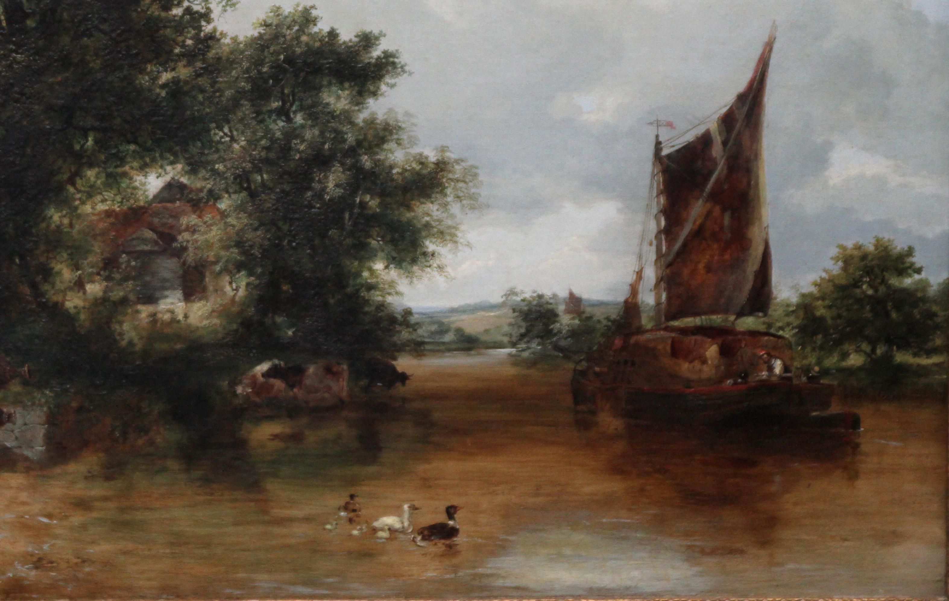 Cette belle peinture à l'huile britannique du XIXe siècle est attribuée au célèbre peintre paysagiste Frederick Waters Watts. La composition est peinte avec beaucoup de détails et une superbe utilisation de la couleur pour représenter la lumière. La