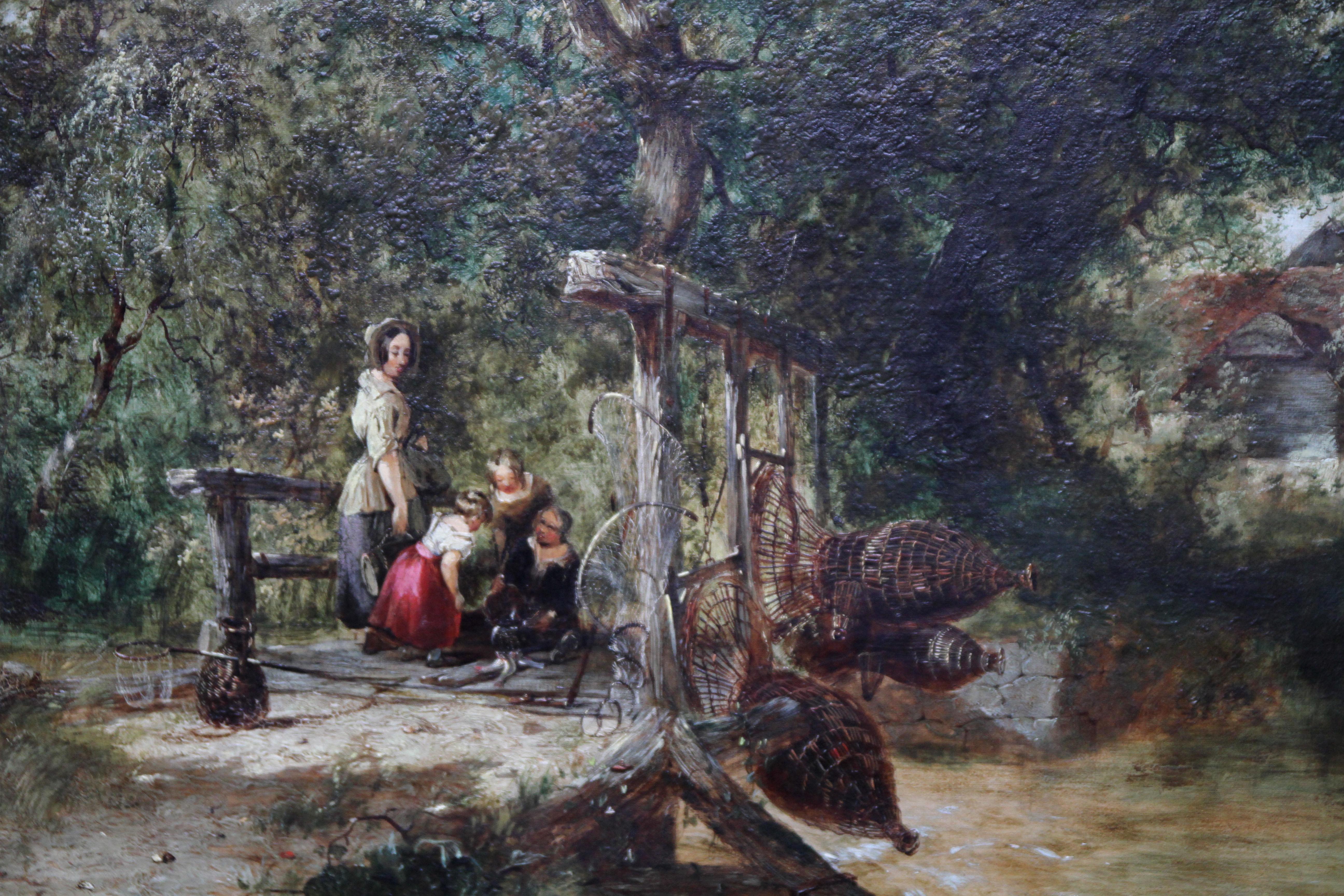 The Pulling in the Creel Nets - Art victorien britannique paysage fluvial peinture à l'huile en vente 1