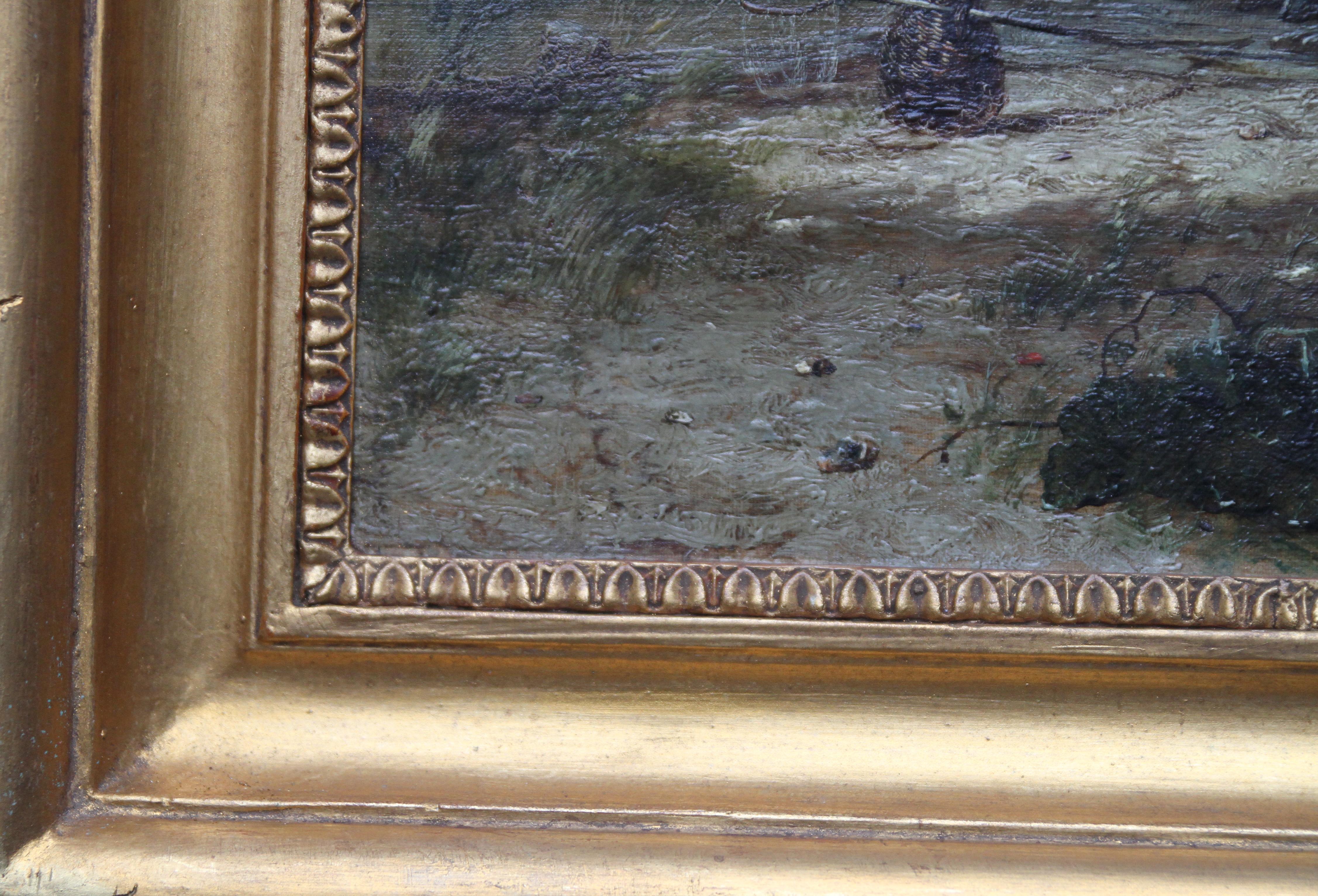 The Pulling in the Creel Nets - Art victorien britannique paysage fluvial peinture à l'huile en vente 4