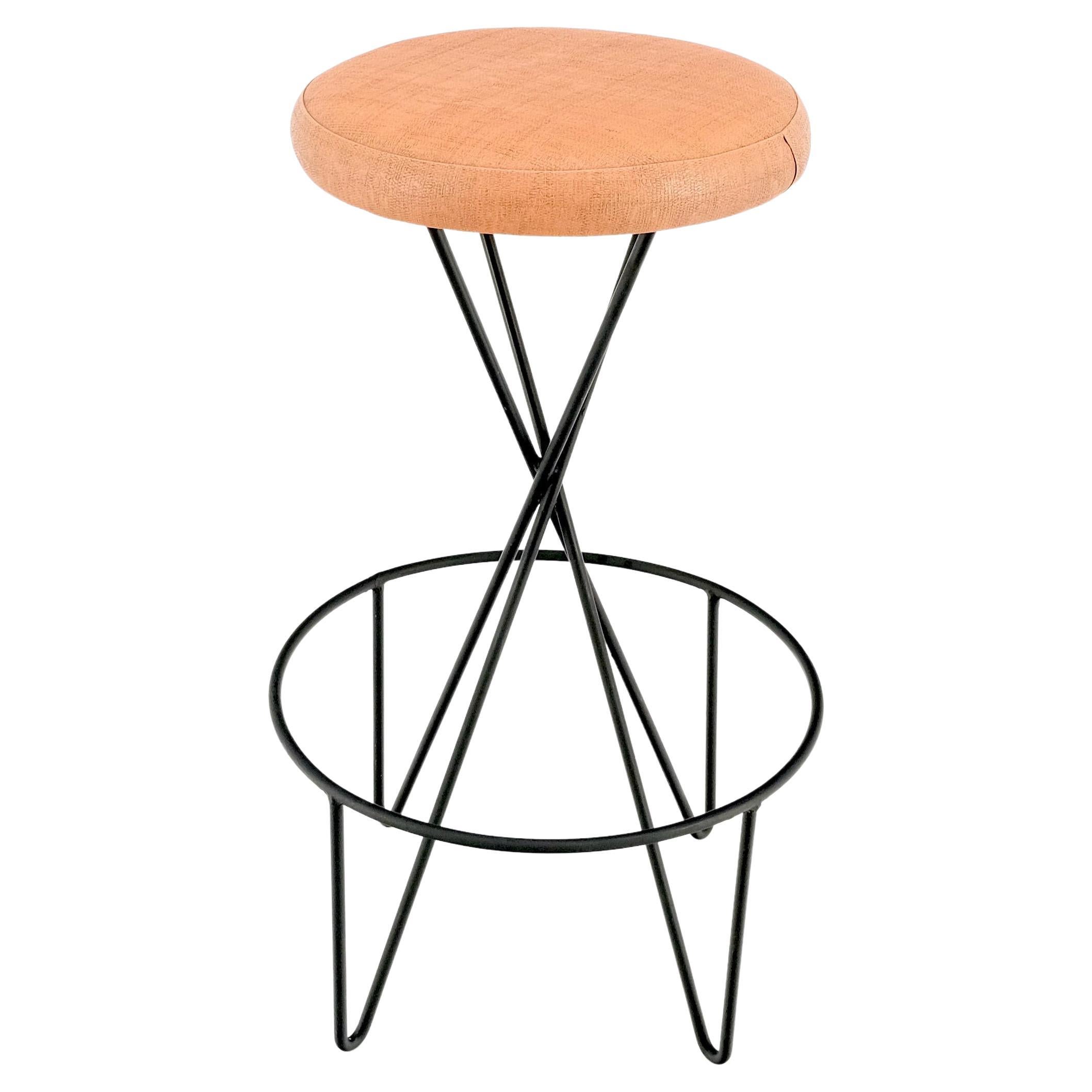 Frederick Weiberg Mid-Century Modern Wire Base Round Seat Bar Stool, circa 1970s For Sale