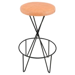 Frederick Weiberg Tabouret de bar moderne du milieu du siècle à base métallique et siège rond c1970s 