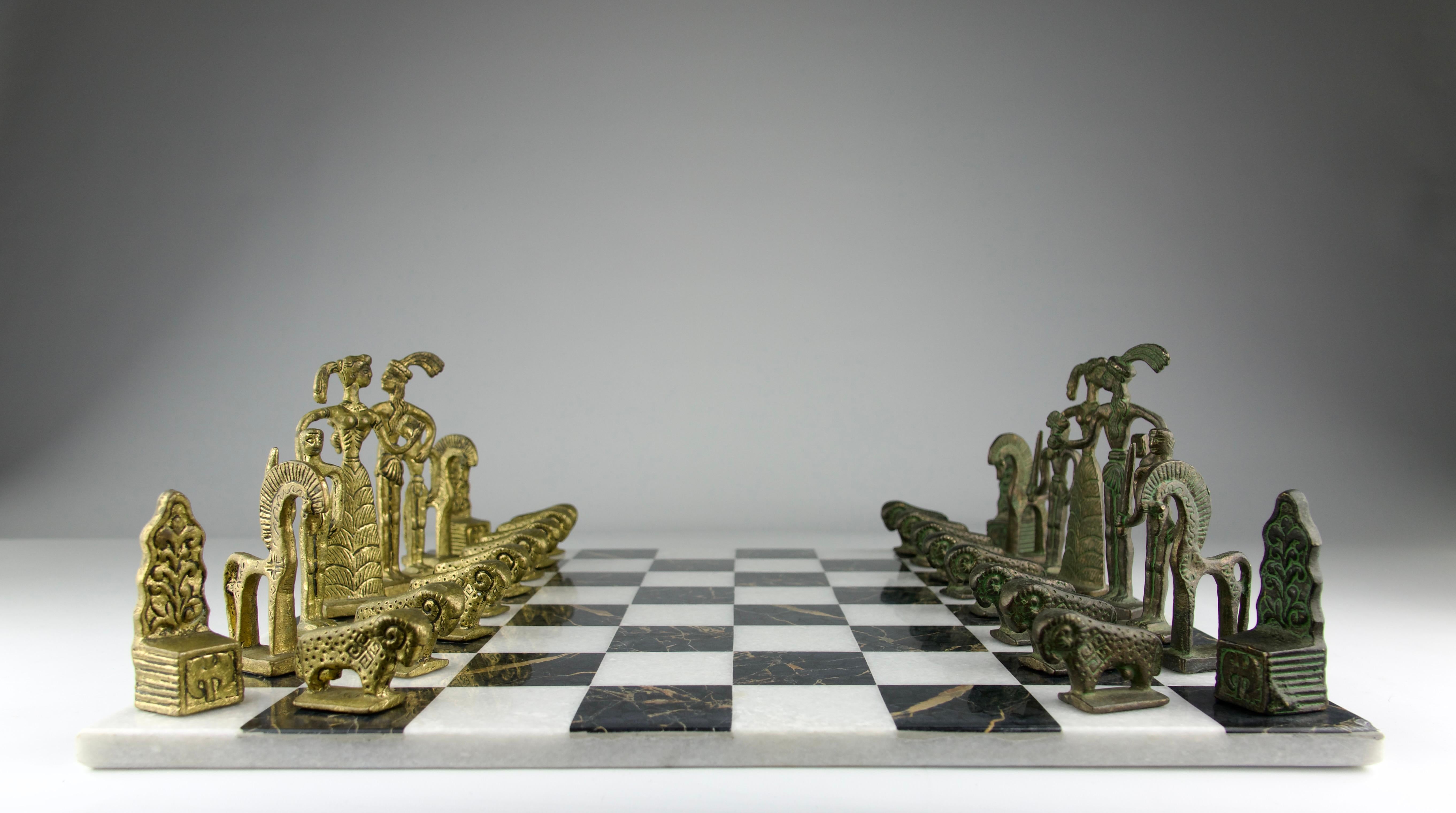 Mid-Century Modern Frederick Weinberg, Chess Set and Board, 1970s