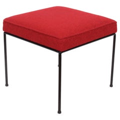 Frederick Weinberg Black Wrought Iron Stool with Red Fabric, circa 1950