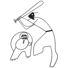 Sculpture murale en fer émaillé de Frederick Weinberg Batter and Catcher Baseball