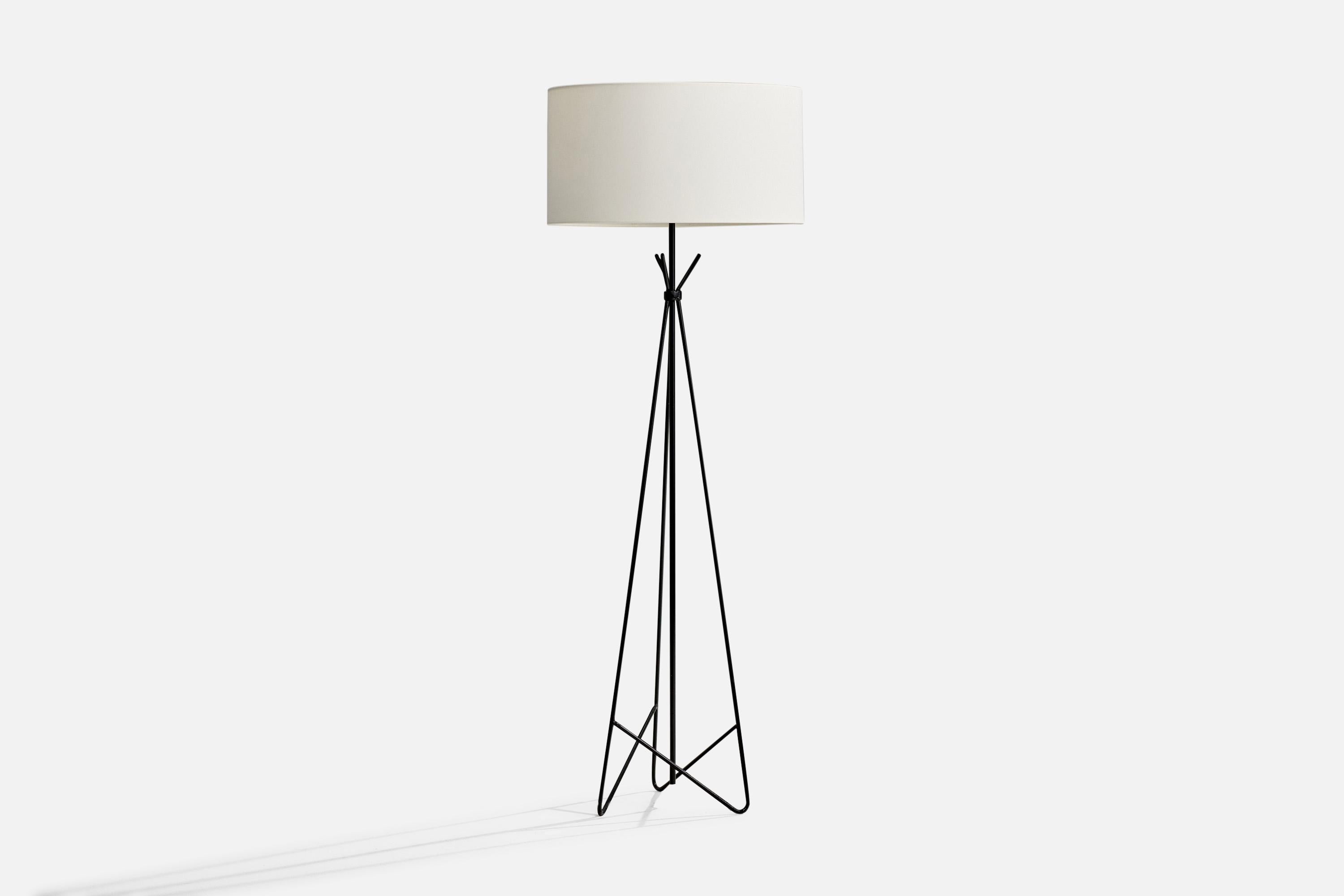 A black-enameled steel and white parchment paper floor lamp designed and produced by Frederick Weinberg, USA, 1950s.

Dimensions of Lamp with Shade (inches): 58.625