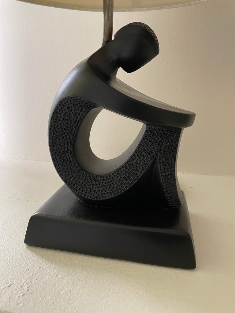 Mid-Century Modern Frederick Weinberg Sculptural Figure Table Lamp in Matte Black, 1950's For Sale