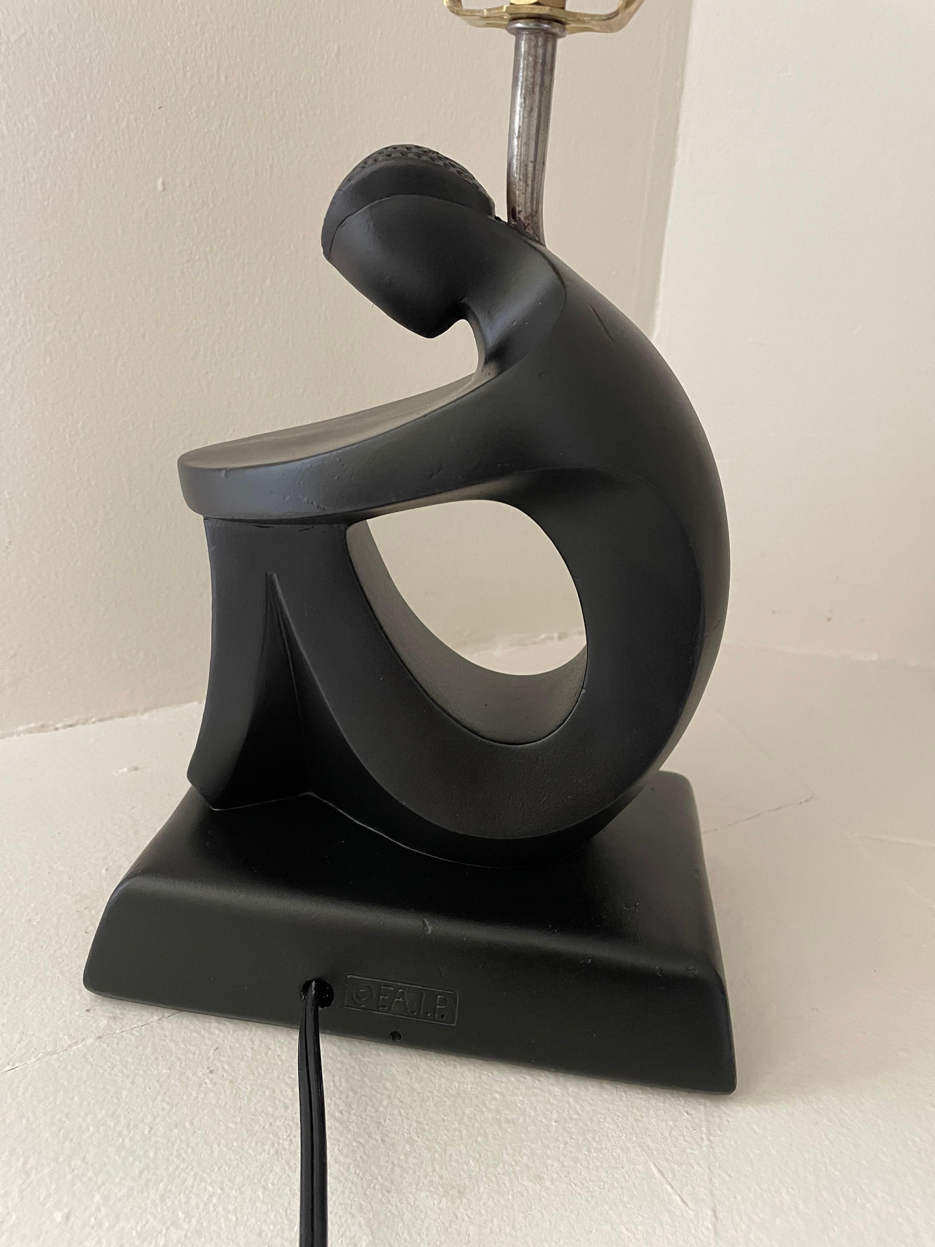 Molded Frederick Weinberg Sculptural Figure Table Lamp in Matte Black, 1950's