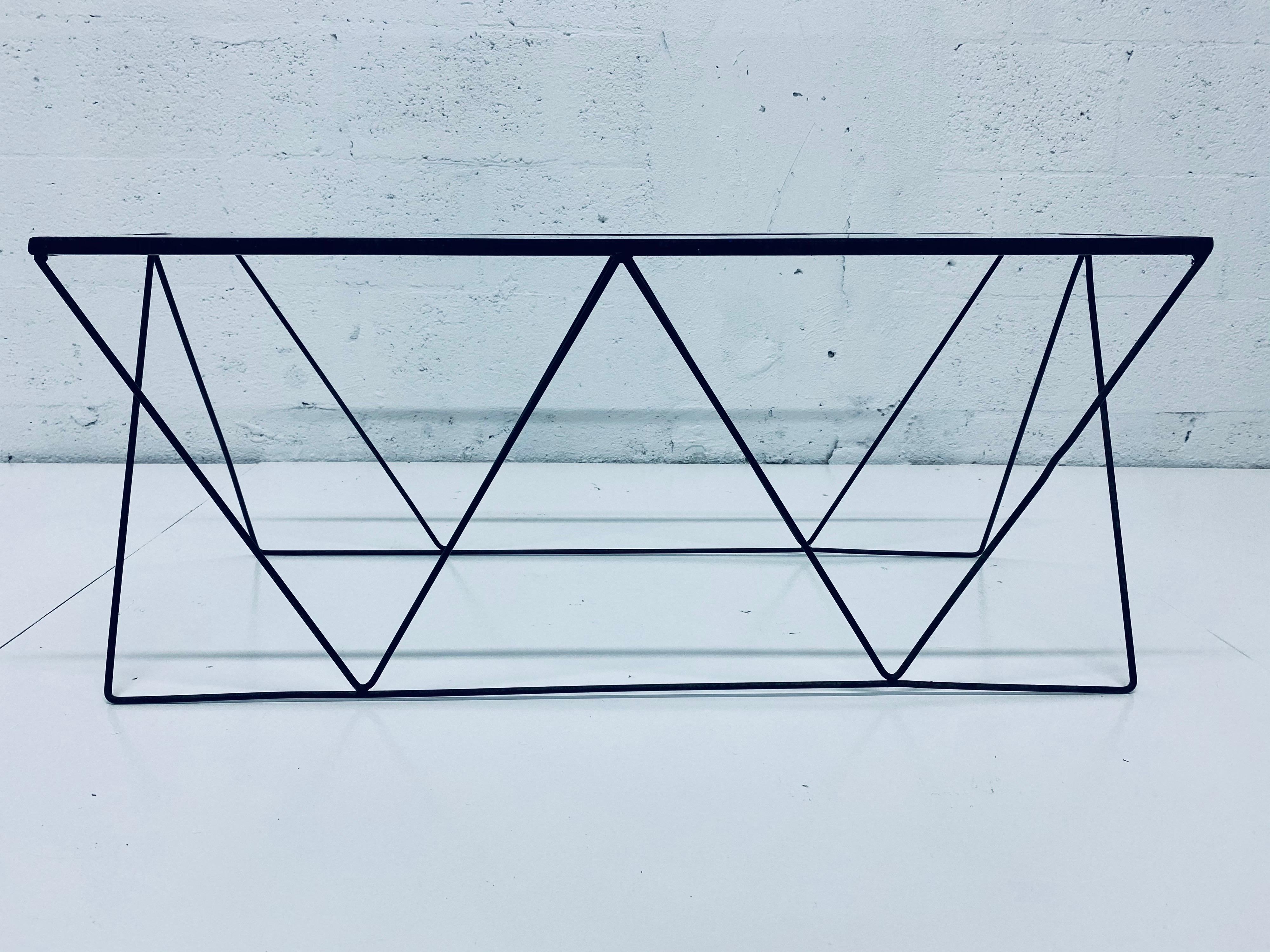 Frederick Weinberg Style Angular Black Wire Coffee Table, 1950s In Good Condition For Sale In Miami, FL