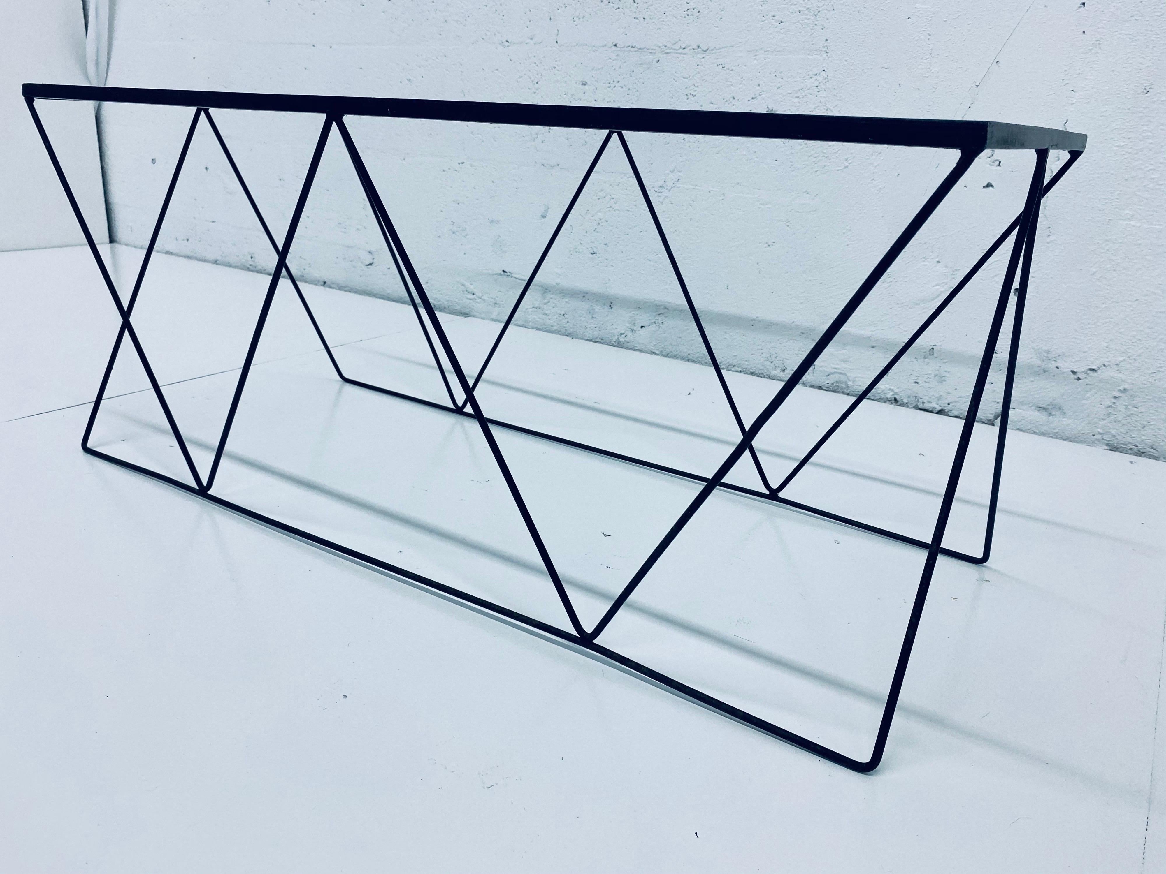 Metal Frederick Weinberg Style Angular Black Wire Coffee Table, 1950s