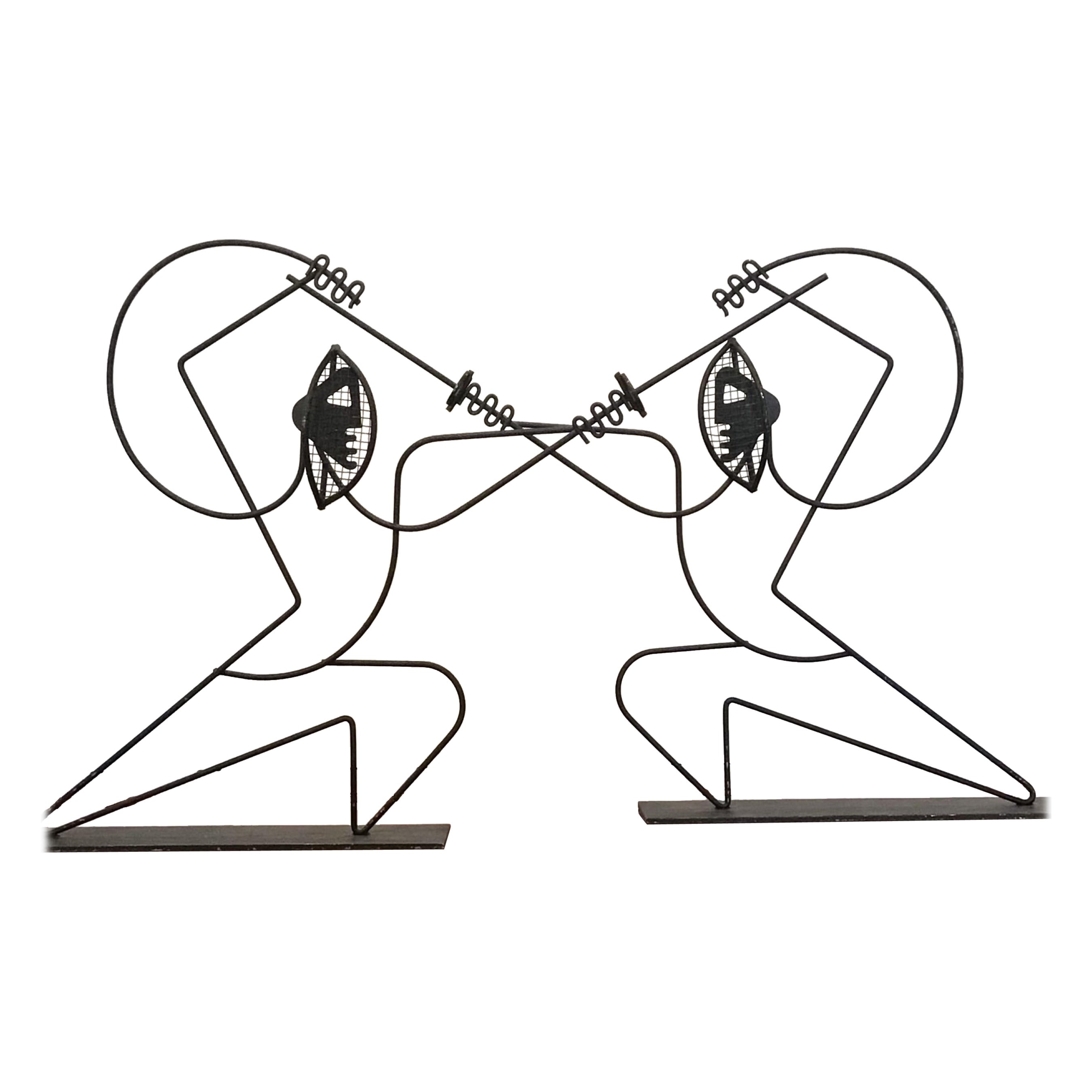 Frederick Weinberg Wire Sculpture of 2 Fencers For Sale
