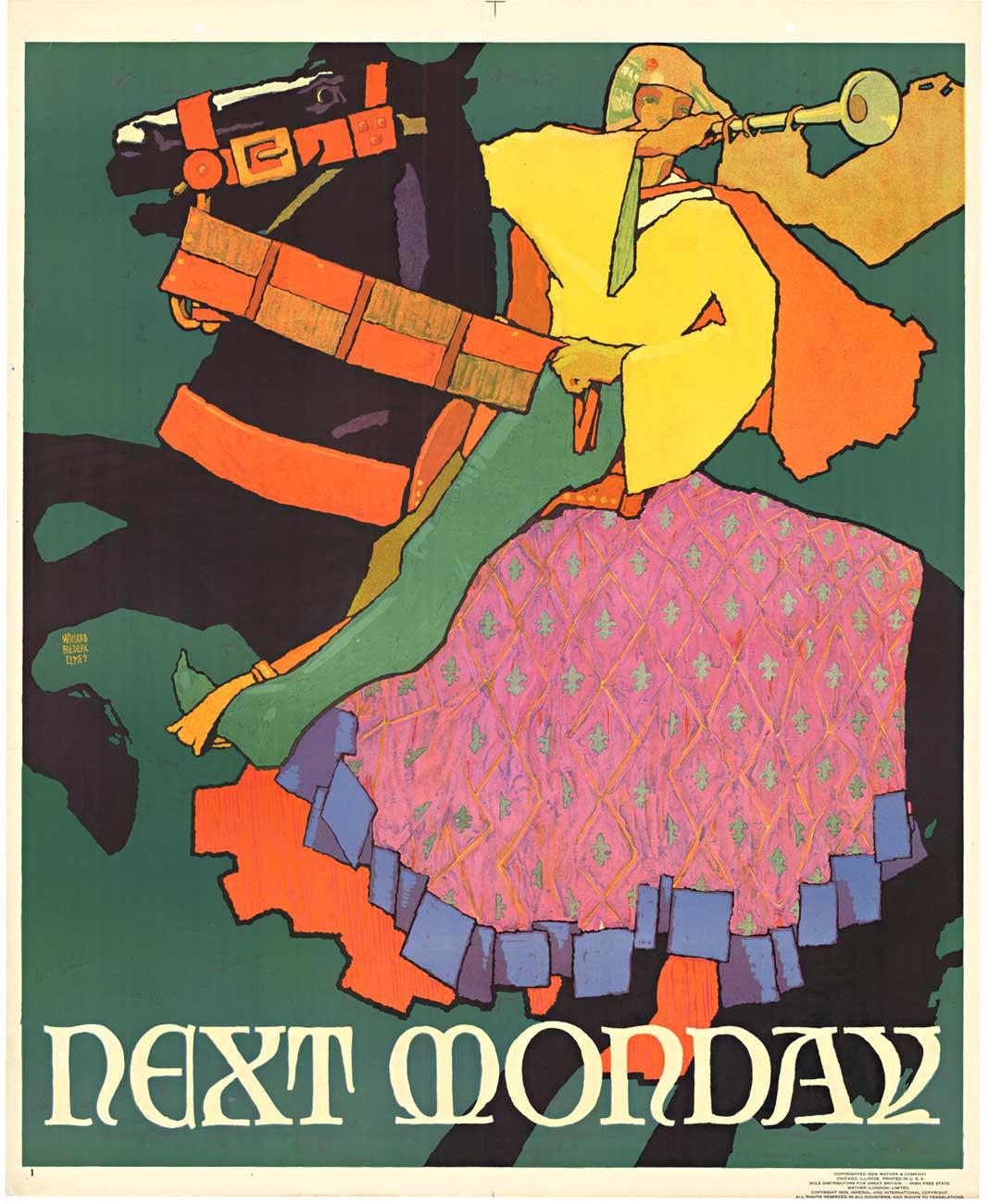 Original "Next Monday" vintage 1929 Mather Work Incentive poster