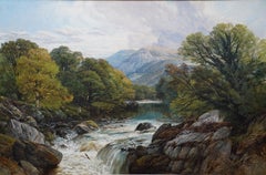 Fishing Conway River Wales - British Victorian art landscape oil painting