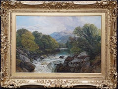 Fishing Conway River Wales - British Victorian art landscape oil painting