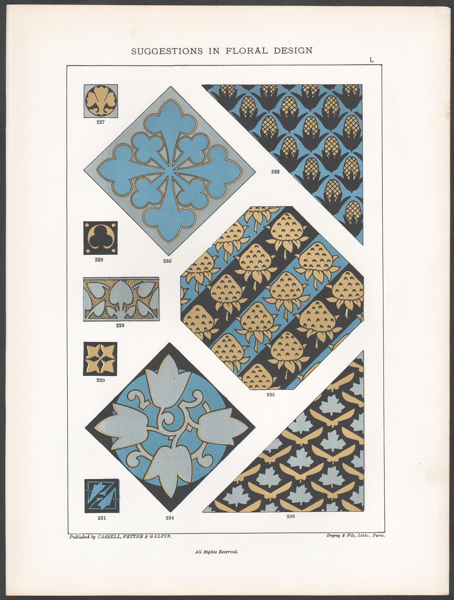 Suggestions en matière de design floral, Frederick Hulme, chromolithographie du XIXe siècle - Print de Frederick William Hulme