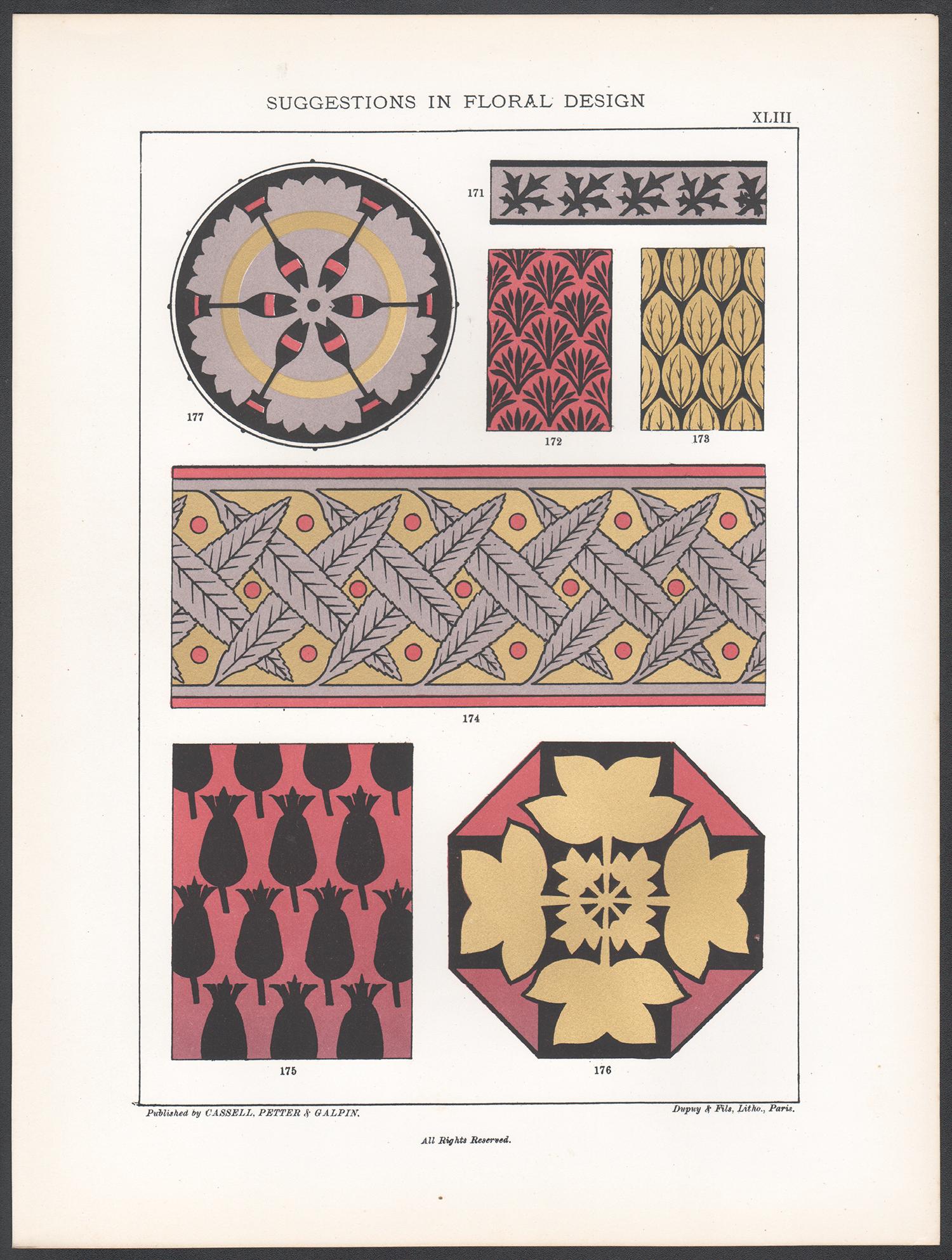 Suggestions en matière de design floral, Frederick Hulme, chromolithographie du XIXe siècle - Print de Frederick William Hulme