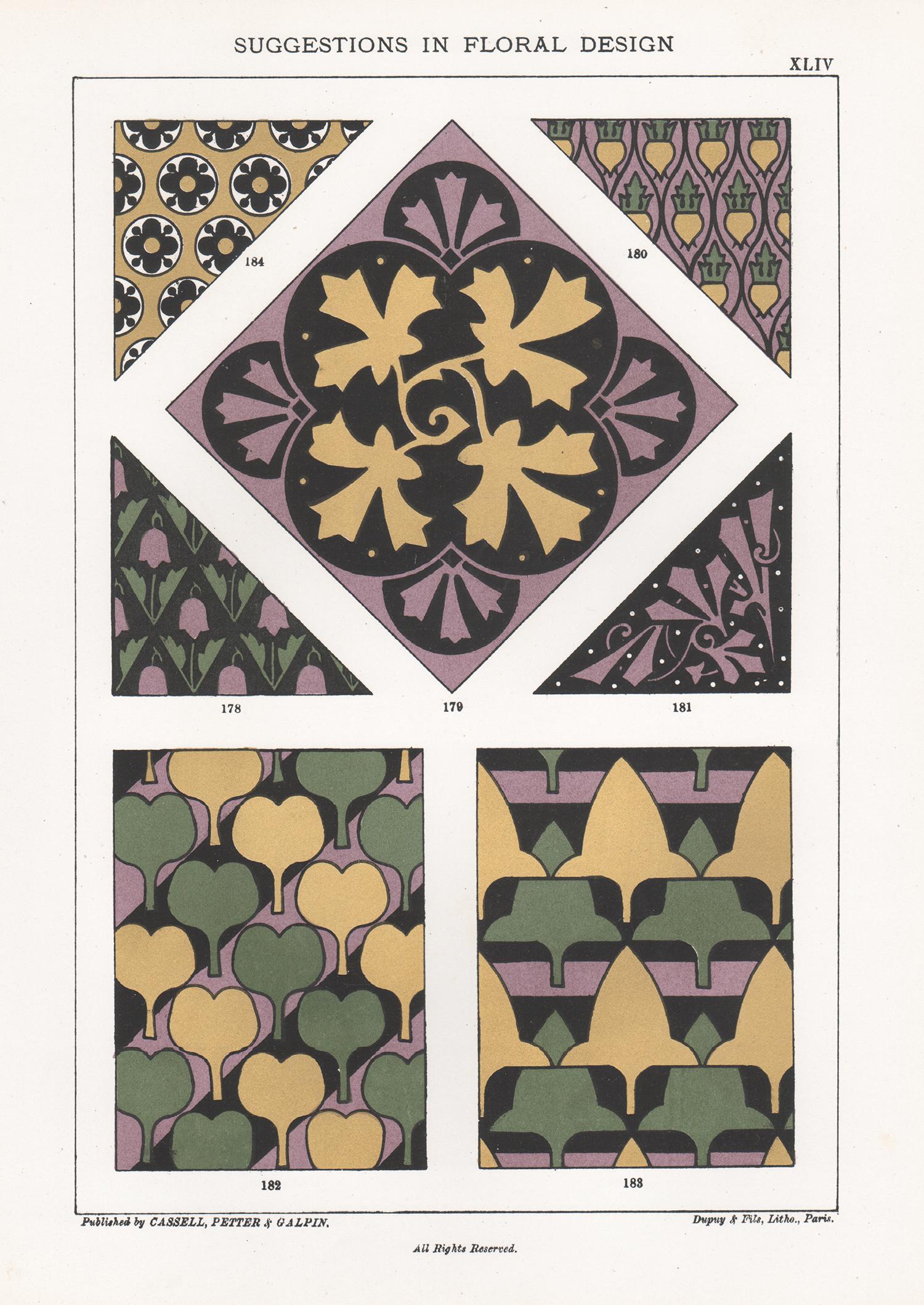Frederick William Hulme Interior Print - Suggestions in Floral Design, Frederick Hulme, 19th century chromolithograph