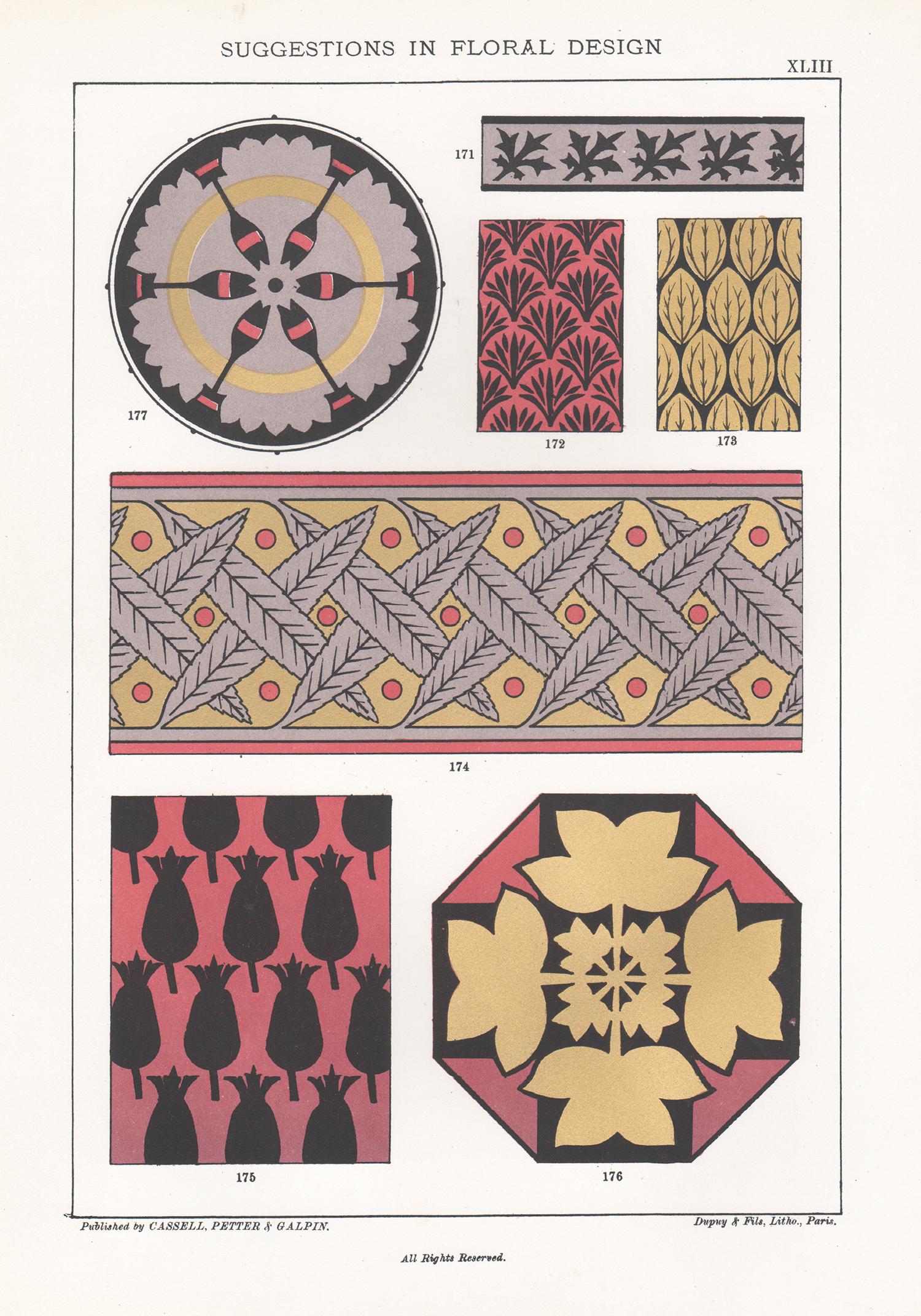 Interior Print Frederick William Hulme - Suggestions en matière de design floral, Frederick Hulme, chromolithographie du XIXe siècle